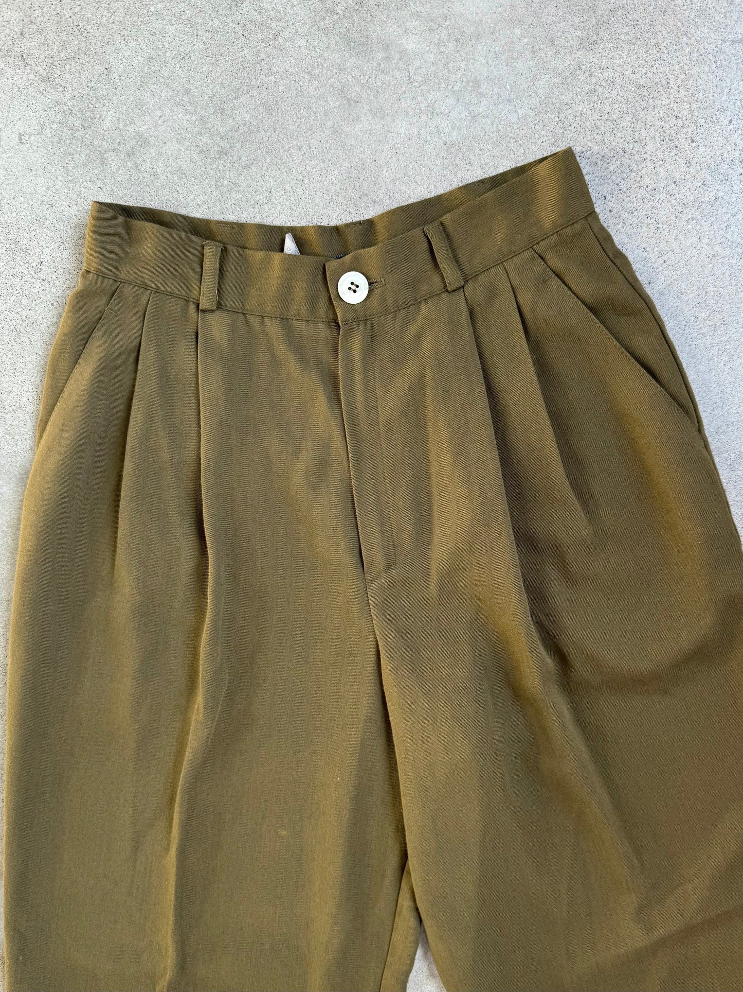 Vintage 1990s Fundamental Things Green High-Waist Pleated Trousers | Waist 25”