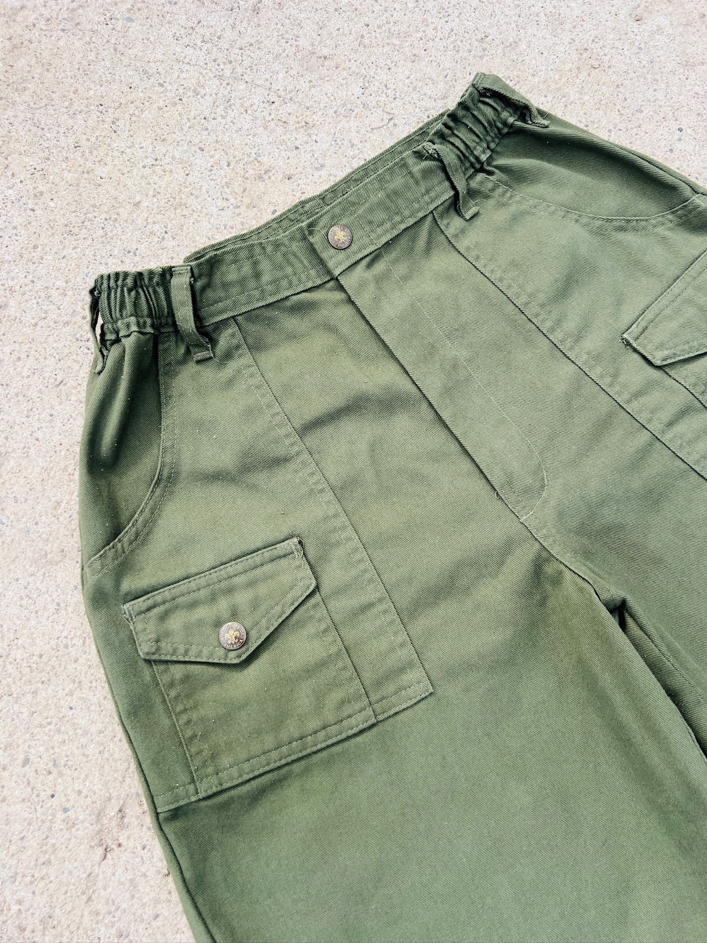 Vintage Boy Scouts Uniform Green Cotton Utility Shorts | S/M
