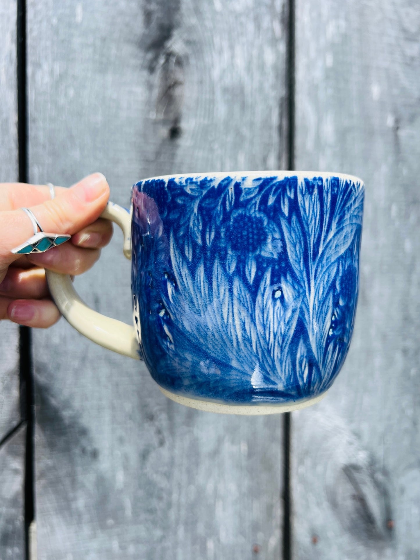 Handmade Ceramic Blue Floral Mug