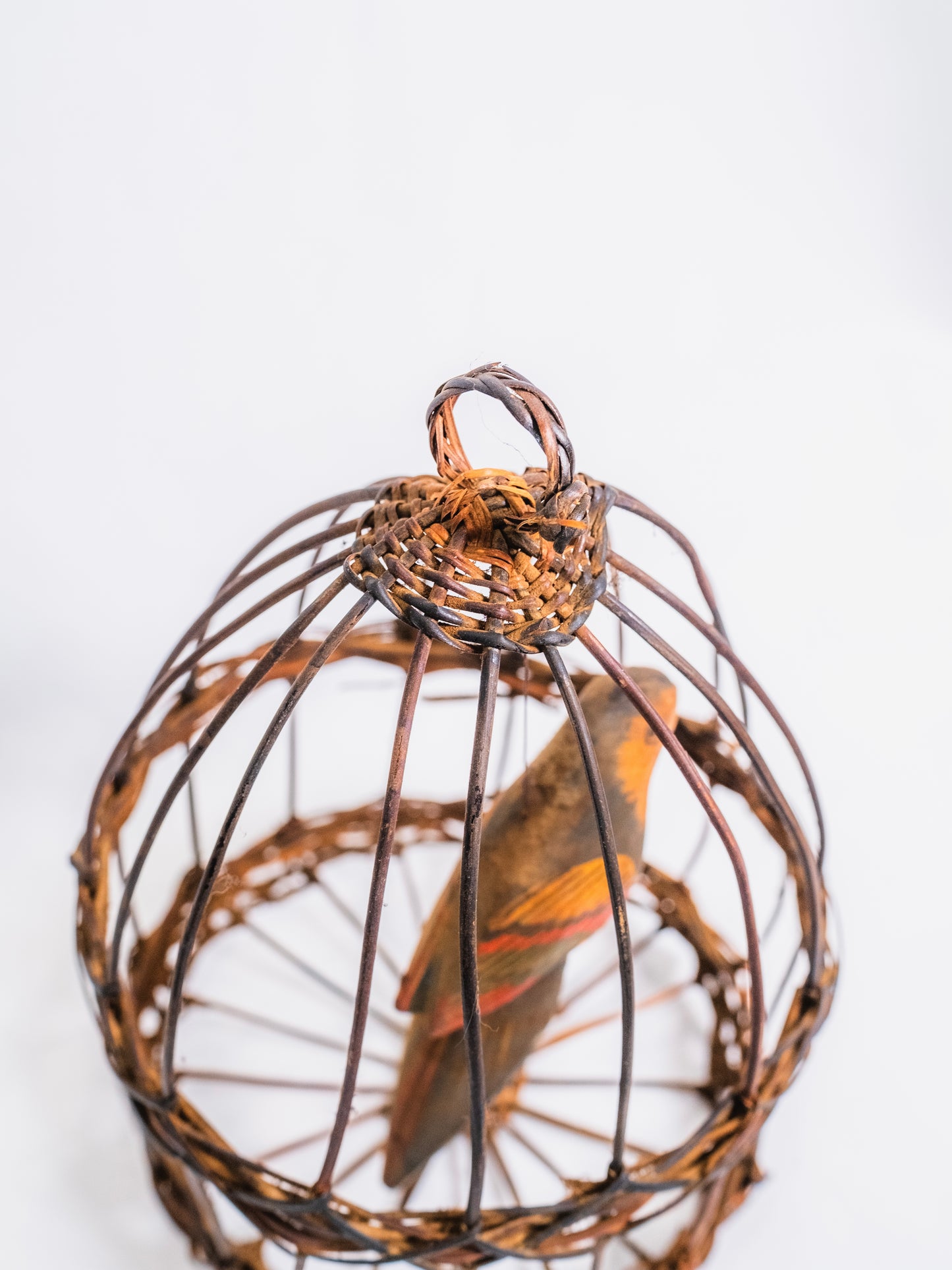 Vintage 1930s/40s Hanging Bird Cage w/ Wooden Bird