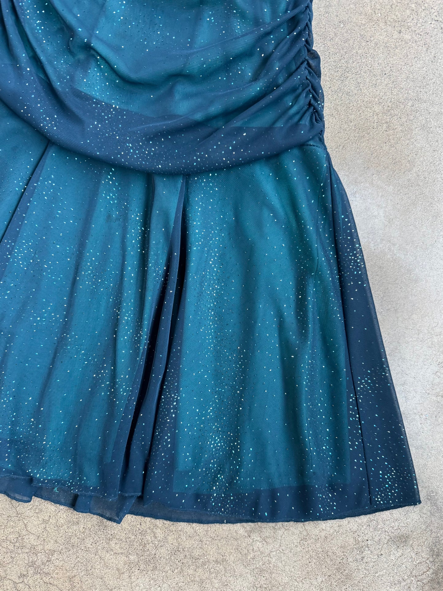 2000s City Triangles Sparkly Teal Ruched Mini Party Dress | S/M