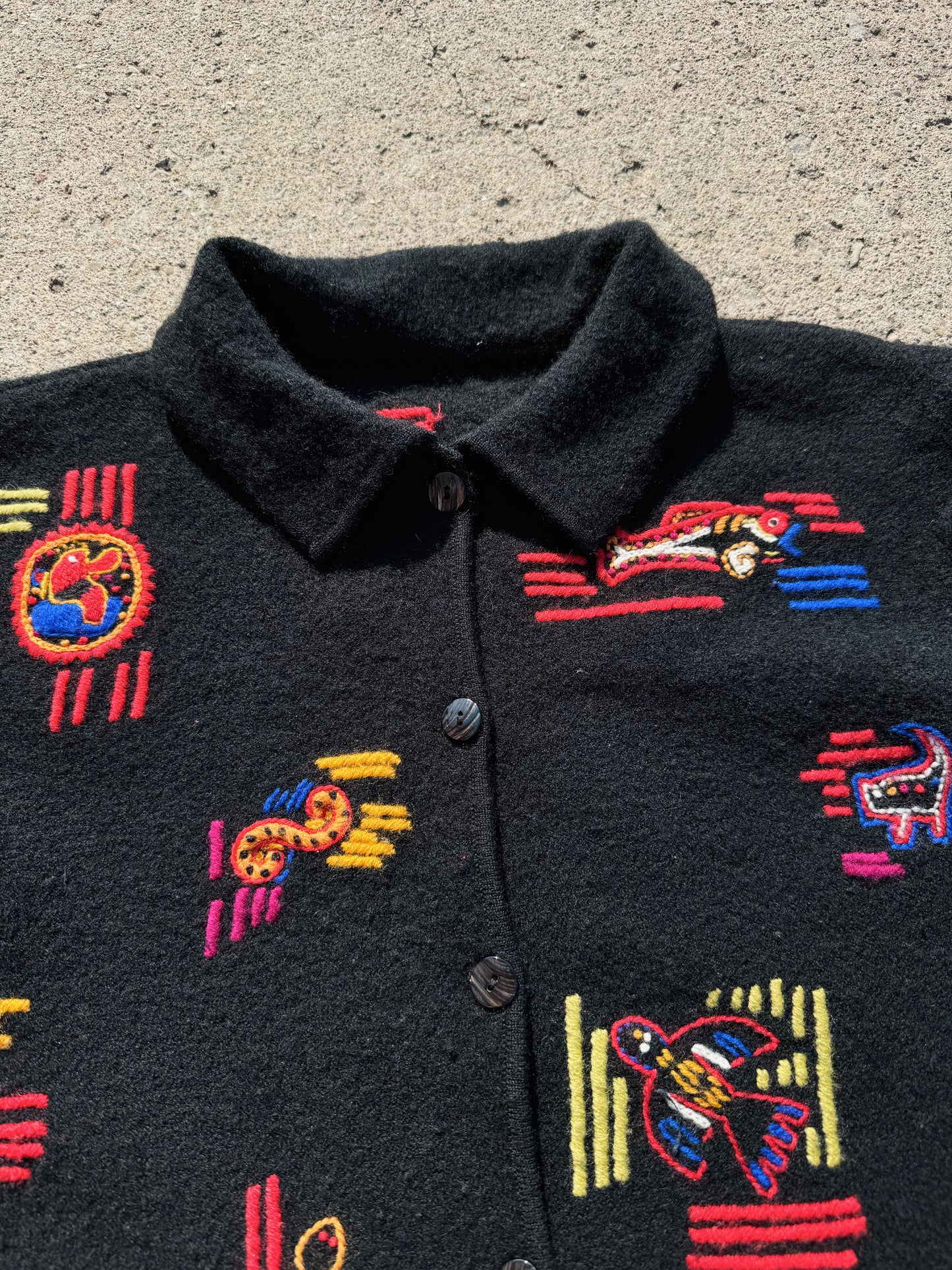 Vintage 1980s Embroidered Wool Buttoned Jacket | M/L