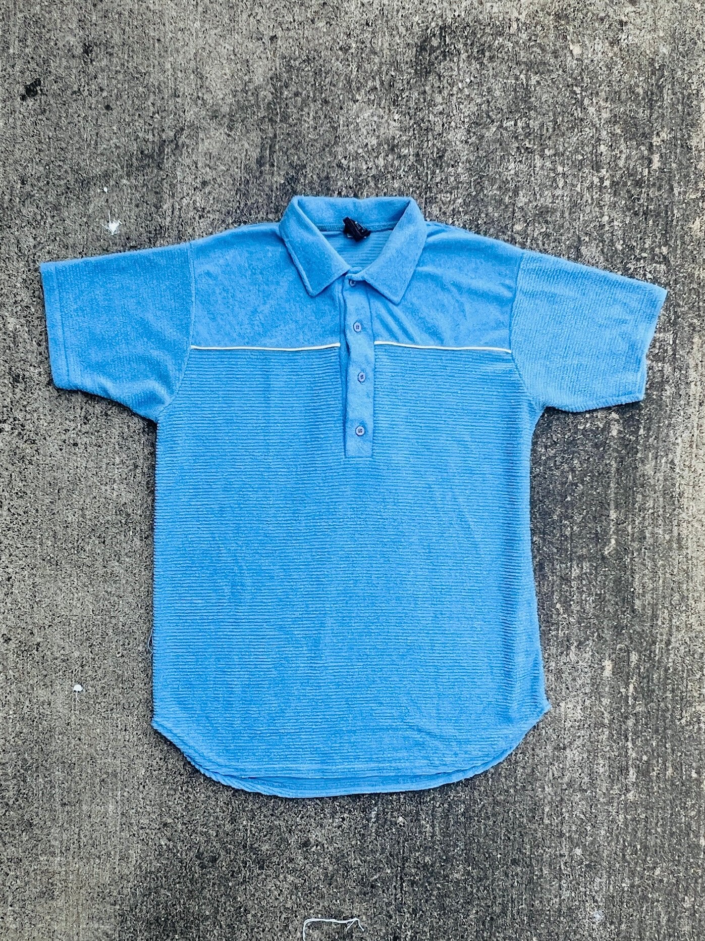 Vintage 1970s Bruxton Knit Blue Terrycloth Short Sleeve Polo