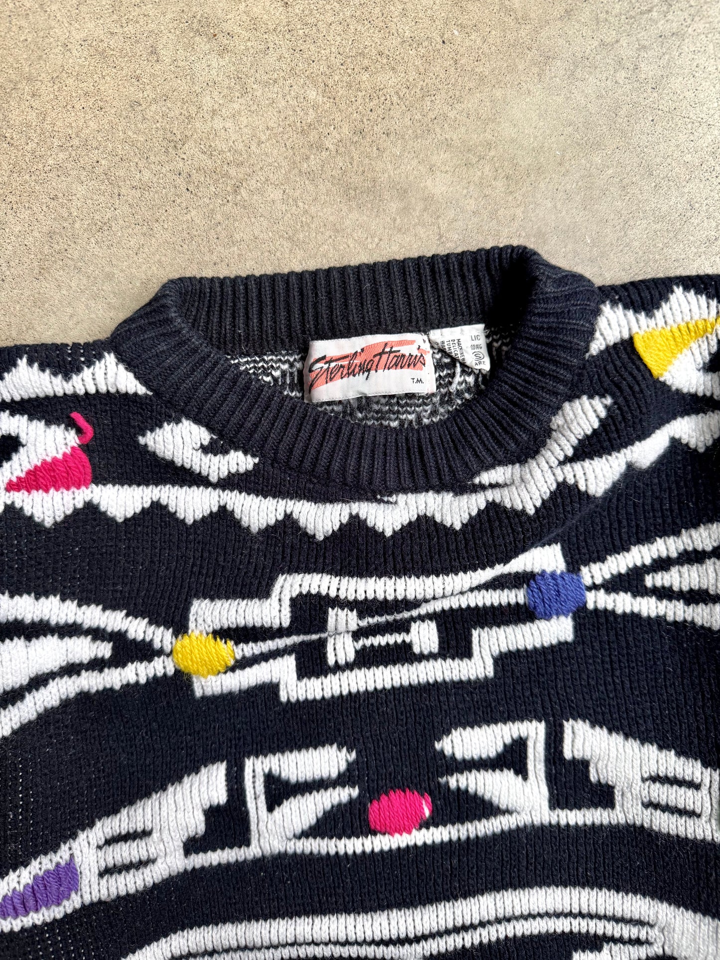 Vintage 1980s Sterling Harris Geometric Multi-Color Knit Sweater | Small