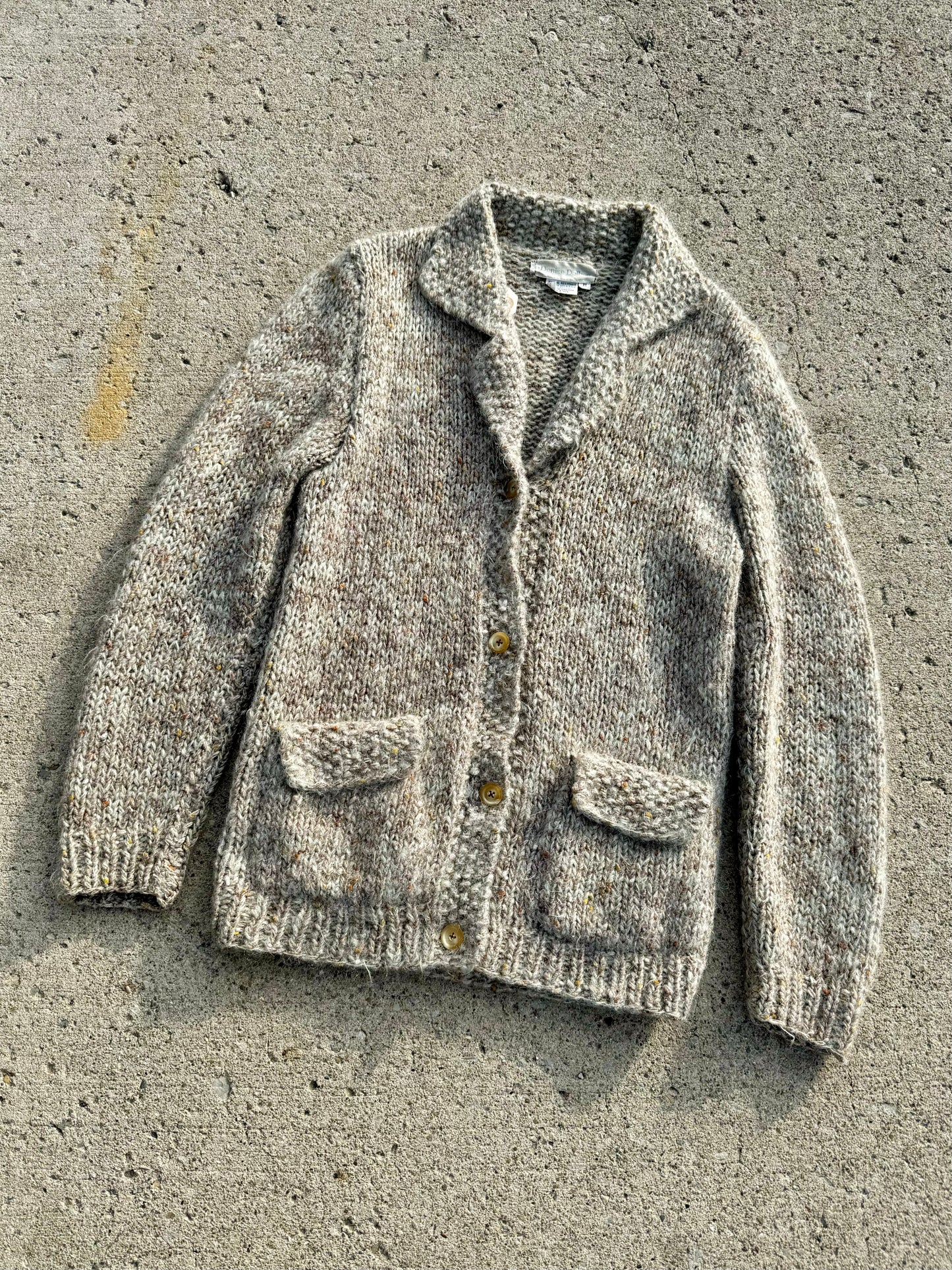 Vintage Denise Dalban Neutral Speckled Mohair Cardigan | Medium