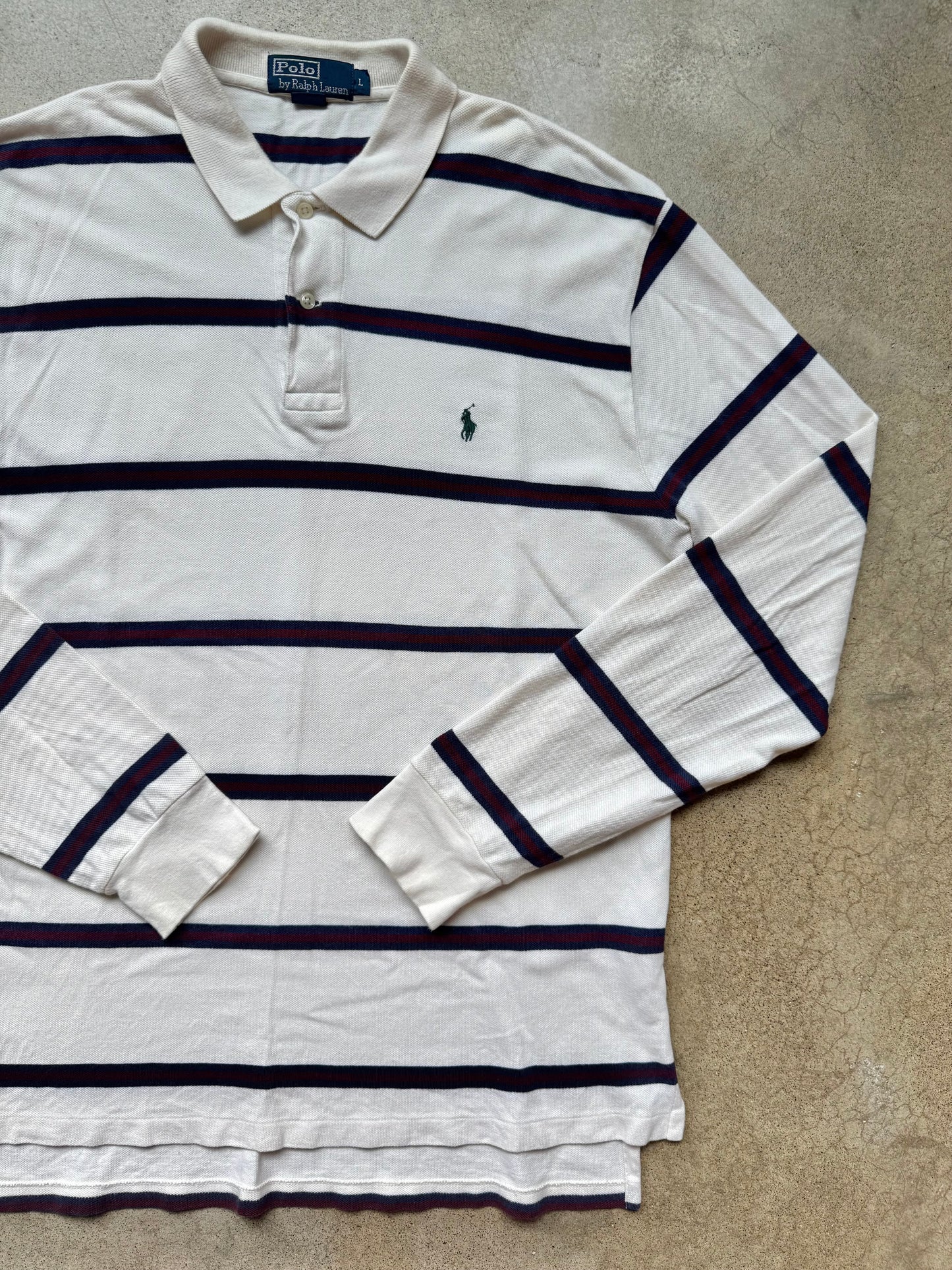 Vintage 1990s Polo Ralph Lauren Rugby Stripe Long Sleeve Polo Shirt | Large
