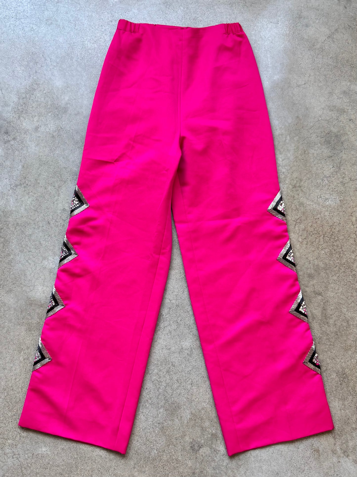 Vintage 1970s Fuchsia Pink Sequin Beaded Wide-Leg Disco Pants | Small