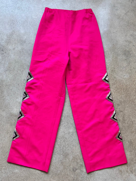Vintage 1970s Fuchsia Pink Sequin Beaded Wide-Leg Disco Pants | Small
