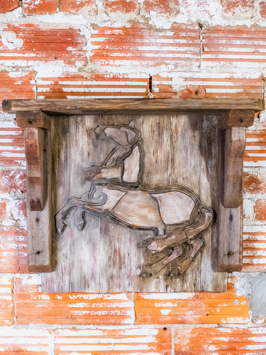 Vintage Handmade Wooden Carved Horse Wall Shelf