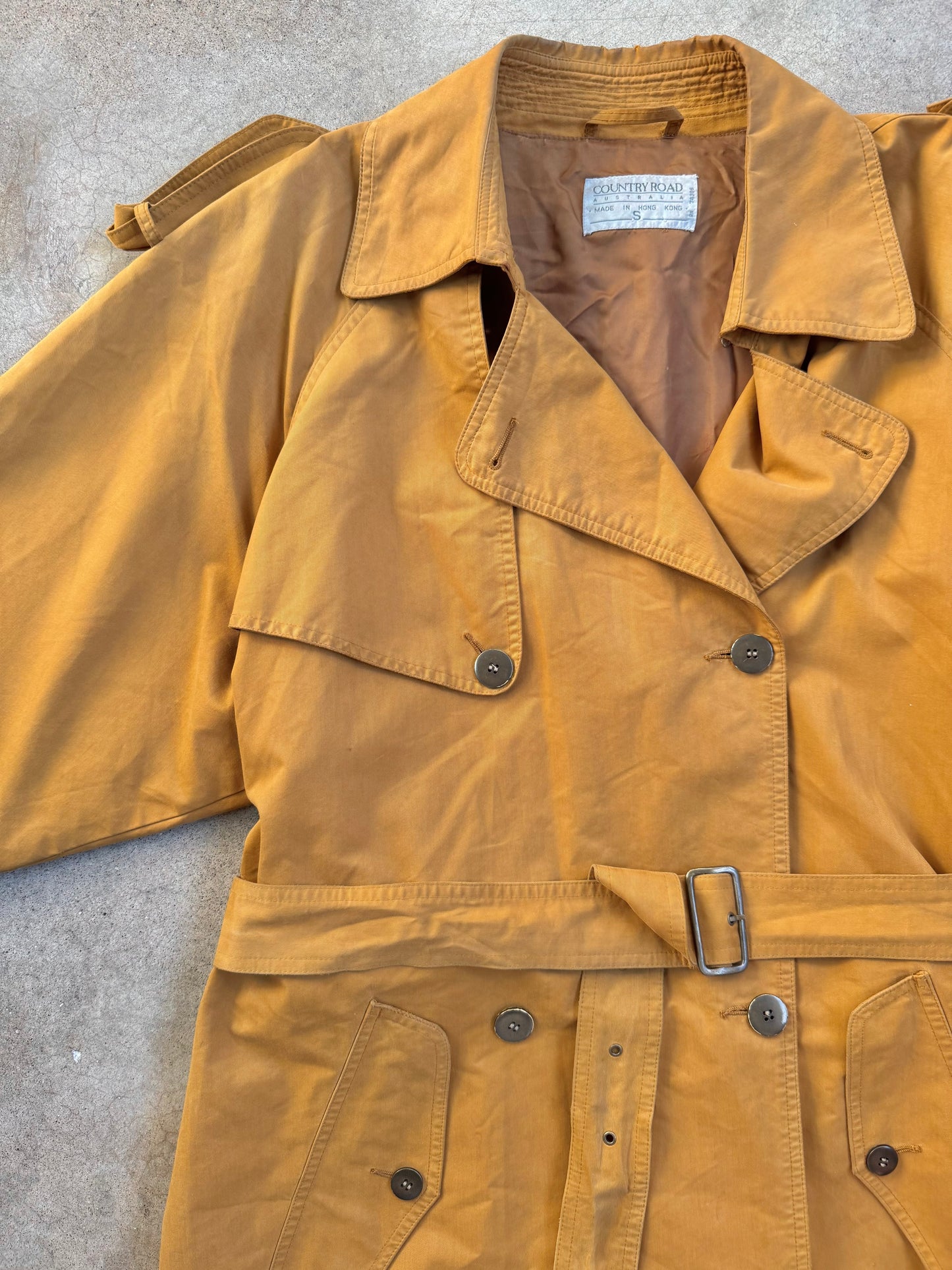 Vintage 1980s Country Road Mustard Belted Trench Coat | Small