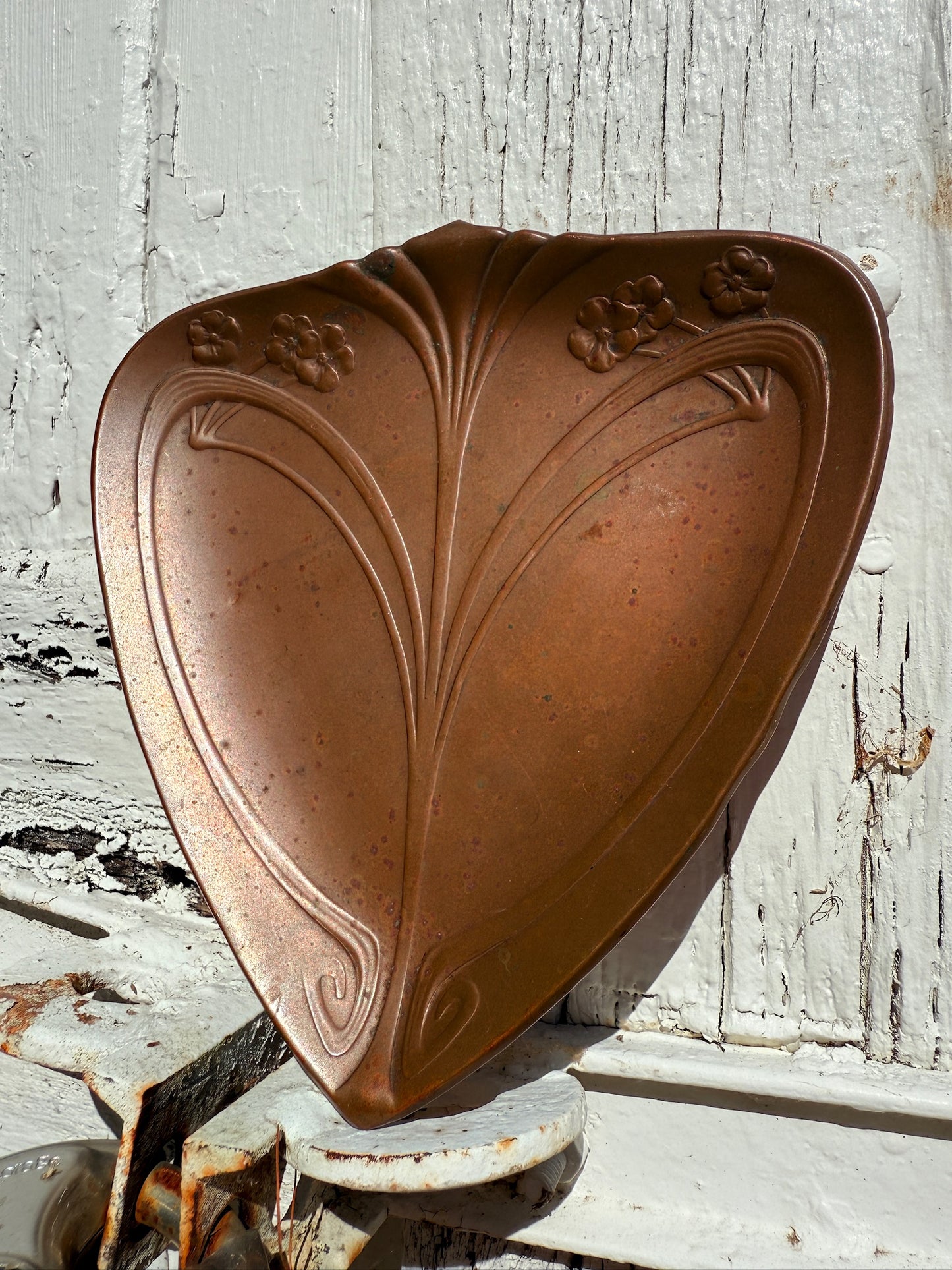 Antique 1920s Art Nouveau Copper Floral Stamped Tray