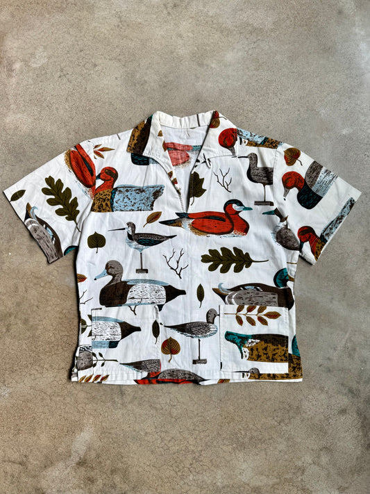 Vintage 1960s Novelty Duck Print Camp Shirt | Medium