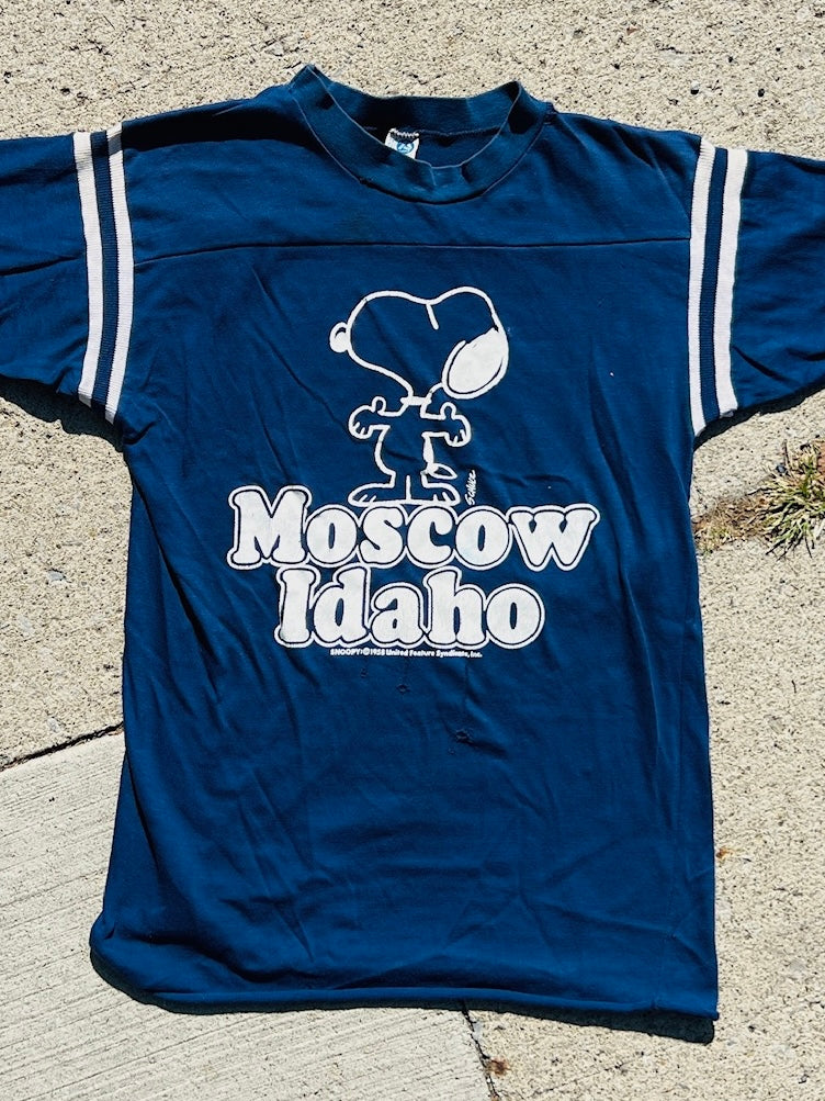 Vintage Snoopy Moscow Idaho Navy Distressed Jersey Tee | Medium