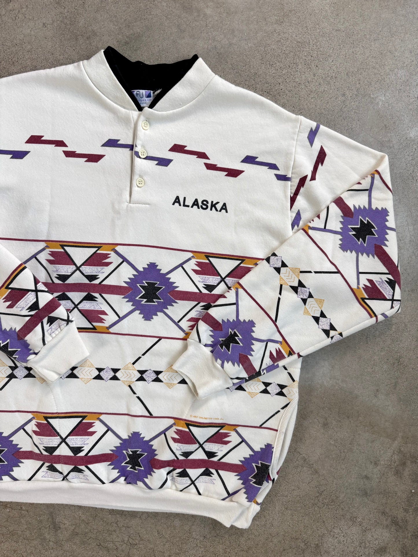 Vintage 1990s Art Unlimited Alaska Southwestern Henley Sweatshirt | Large