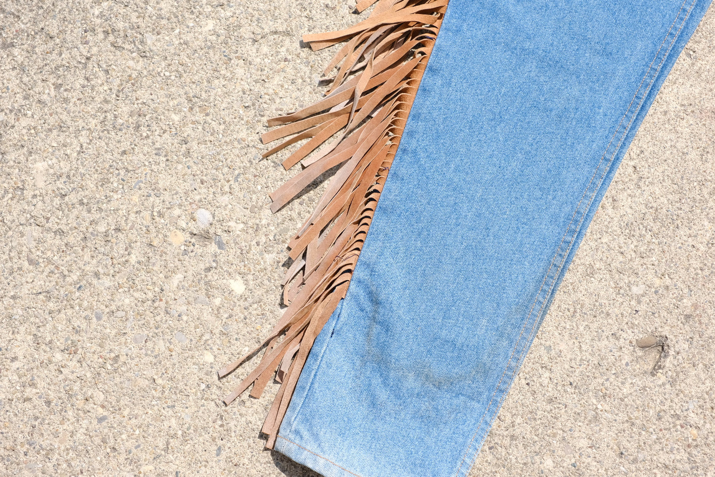 Vintage Exterior Fringe Denim Jeans