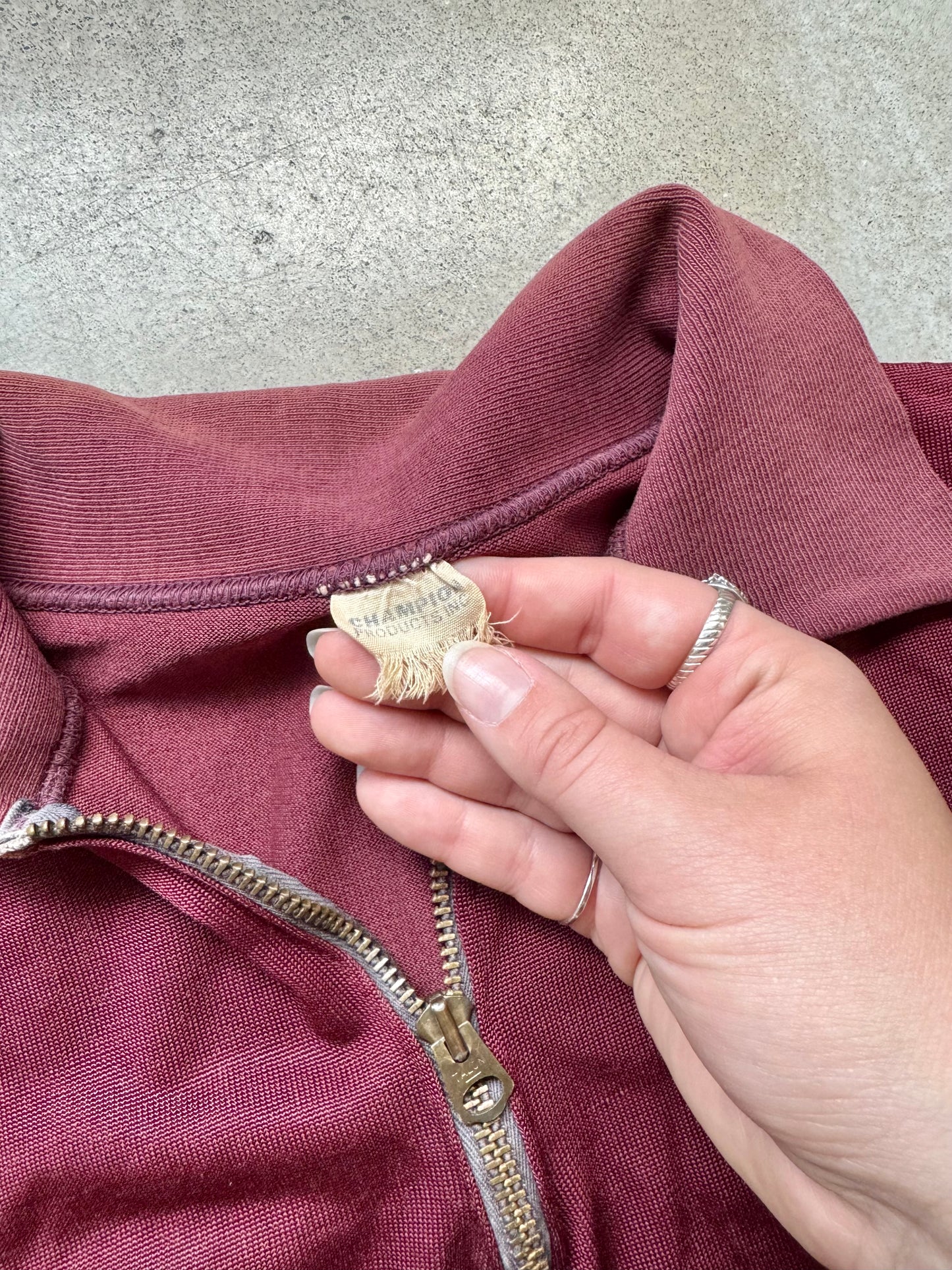 Vintage 1960s Champion Burgundy “Linden Eagles Staff” Quarter-Zip Polo Shirt | Large