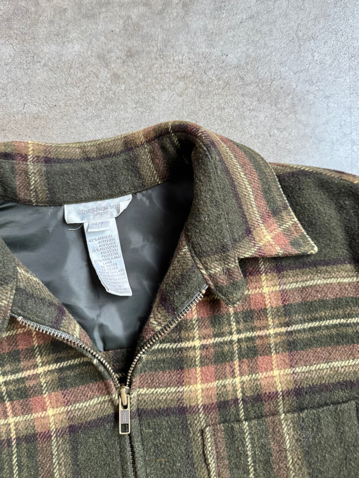 Vintage 1990s Jones New York Green Plaid Wool-Blend Jacket | Large