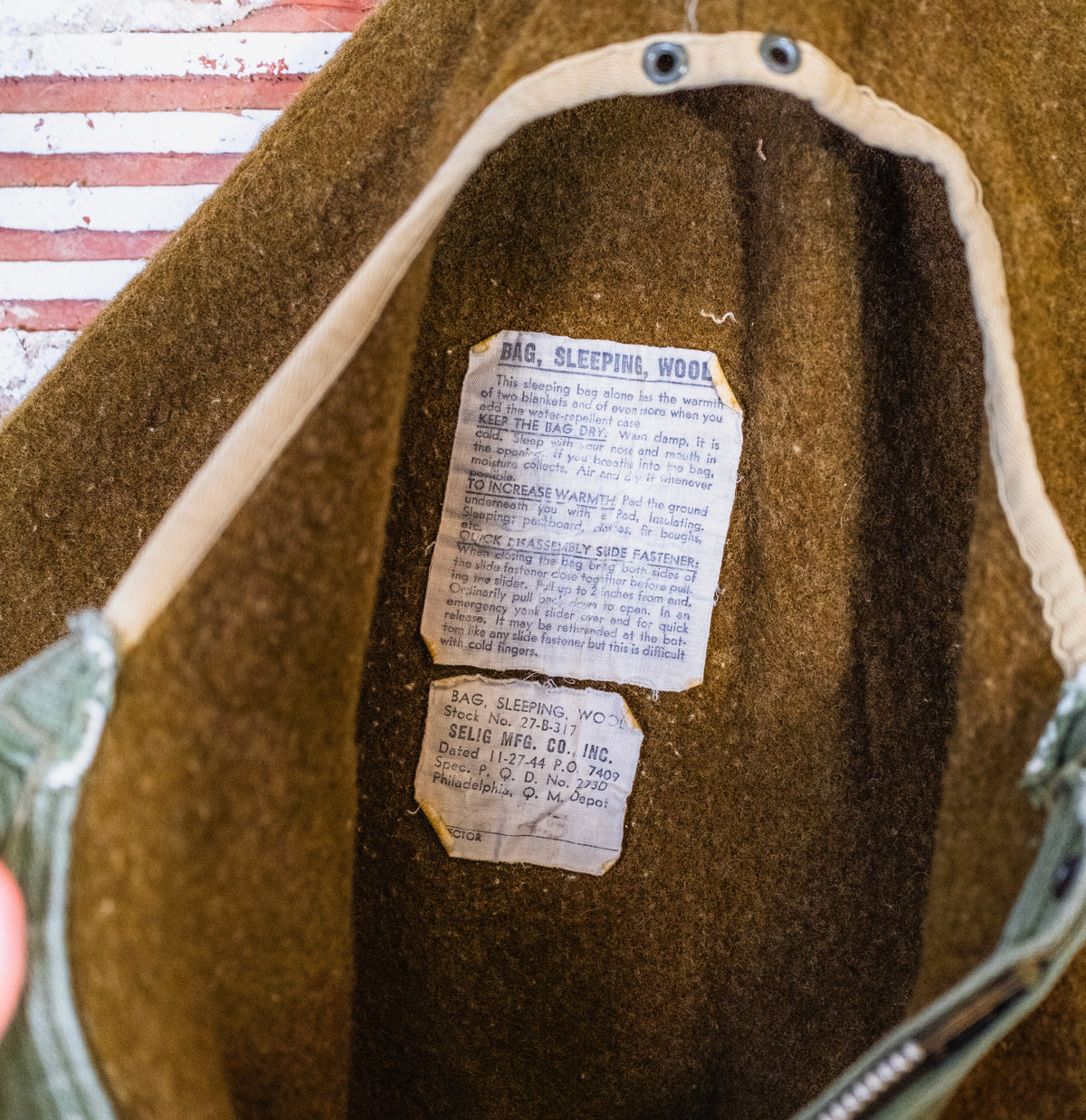 Vintage 1940's WW2 Green Wool Military Sleeping Bag