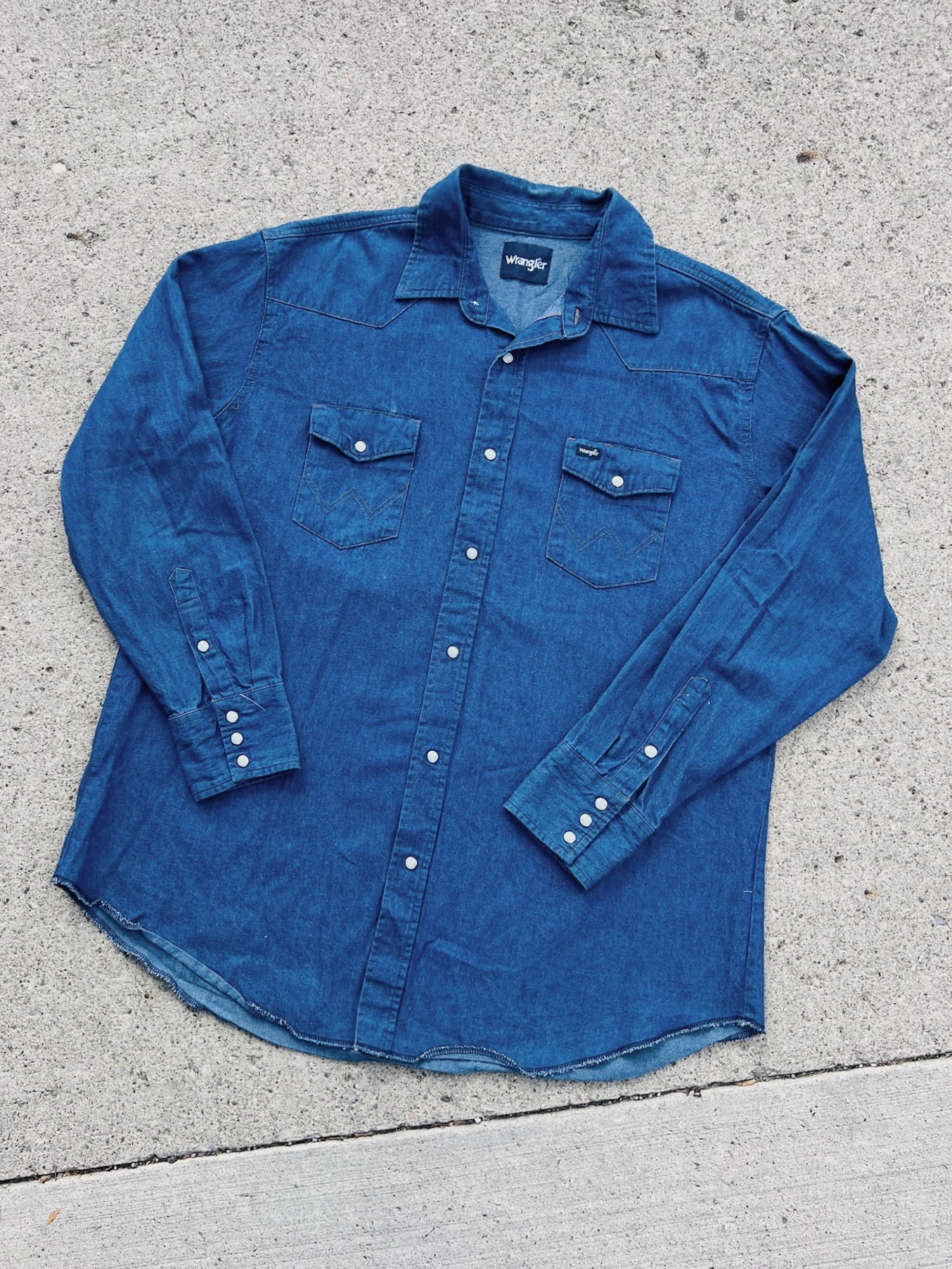 Vintage 1980s Wrangler Western Pearl Snap Denim Shirt | XXL