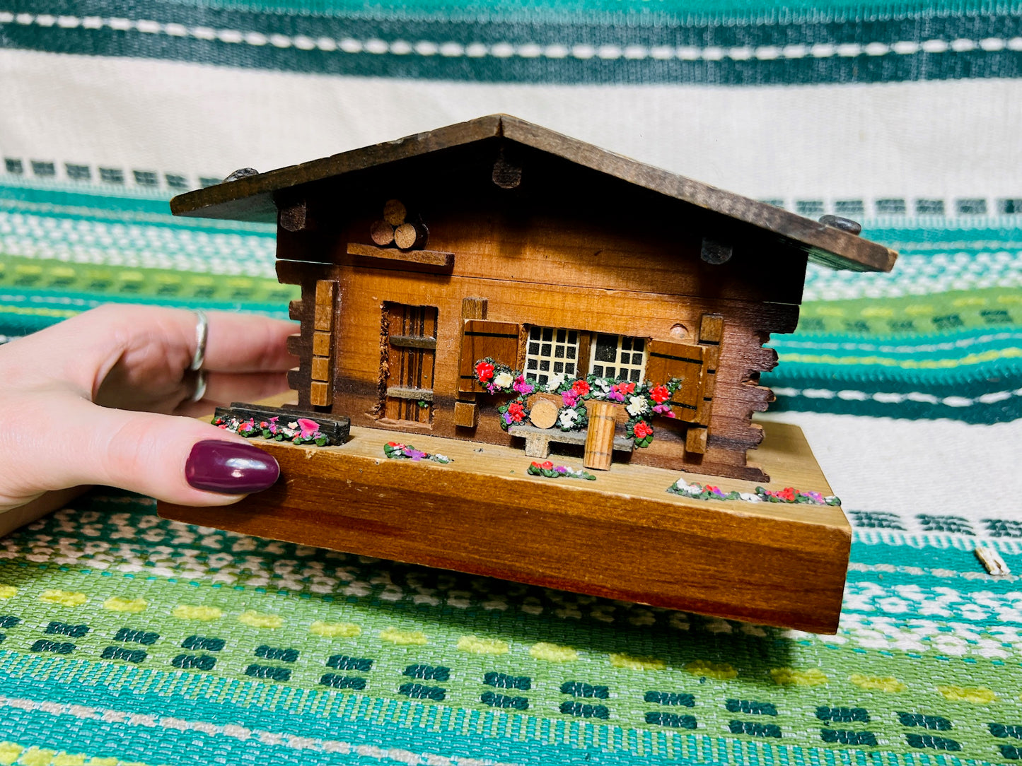 Vintage 1950s Swiss Wooden House Music Box