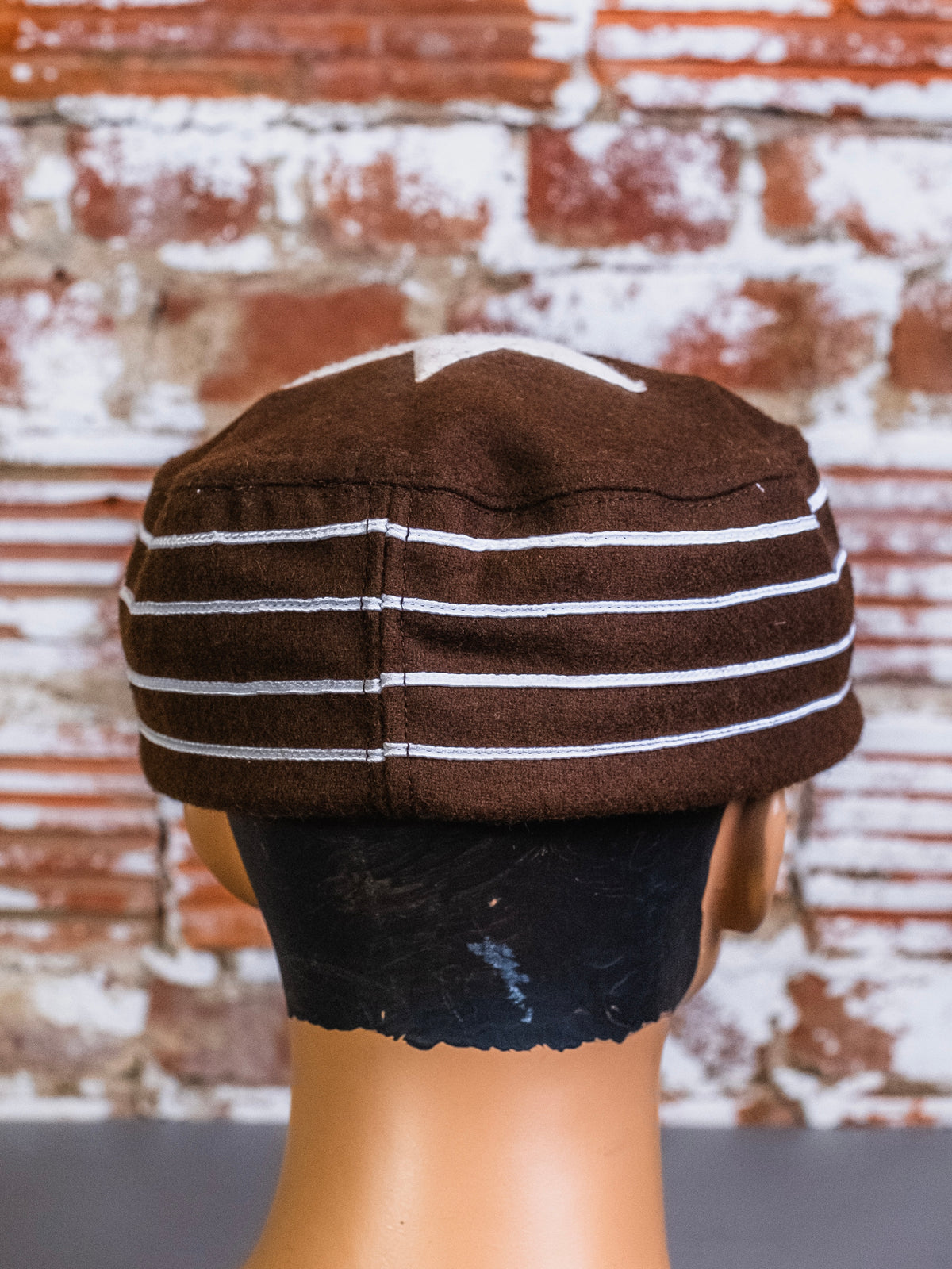 Vintage-Style Stockbridge Sewing Works Brown Felted Star & Striped Pillbox Cap