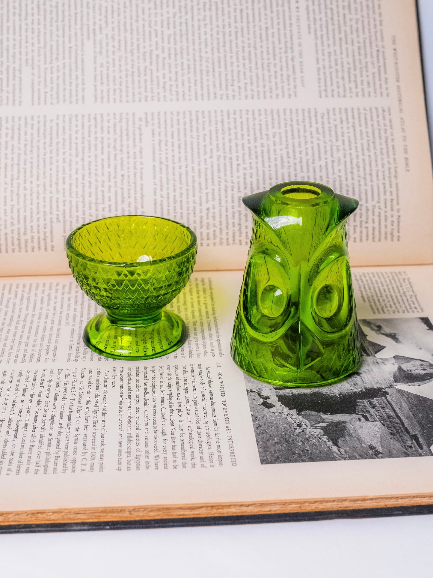 Vintage 1960s Viking Glass Green Owl Fairy Light