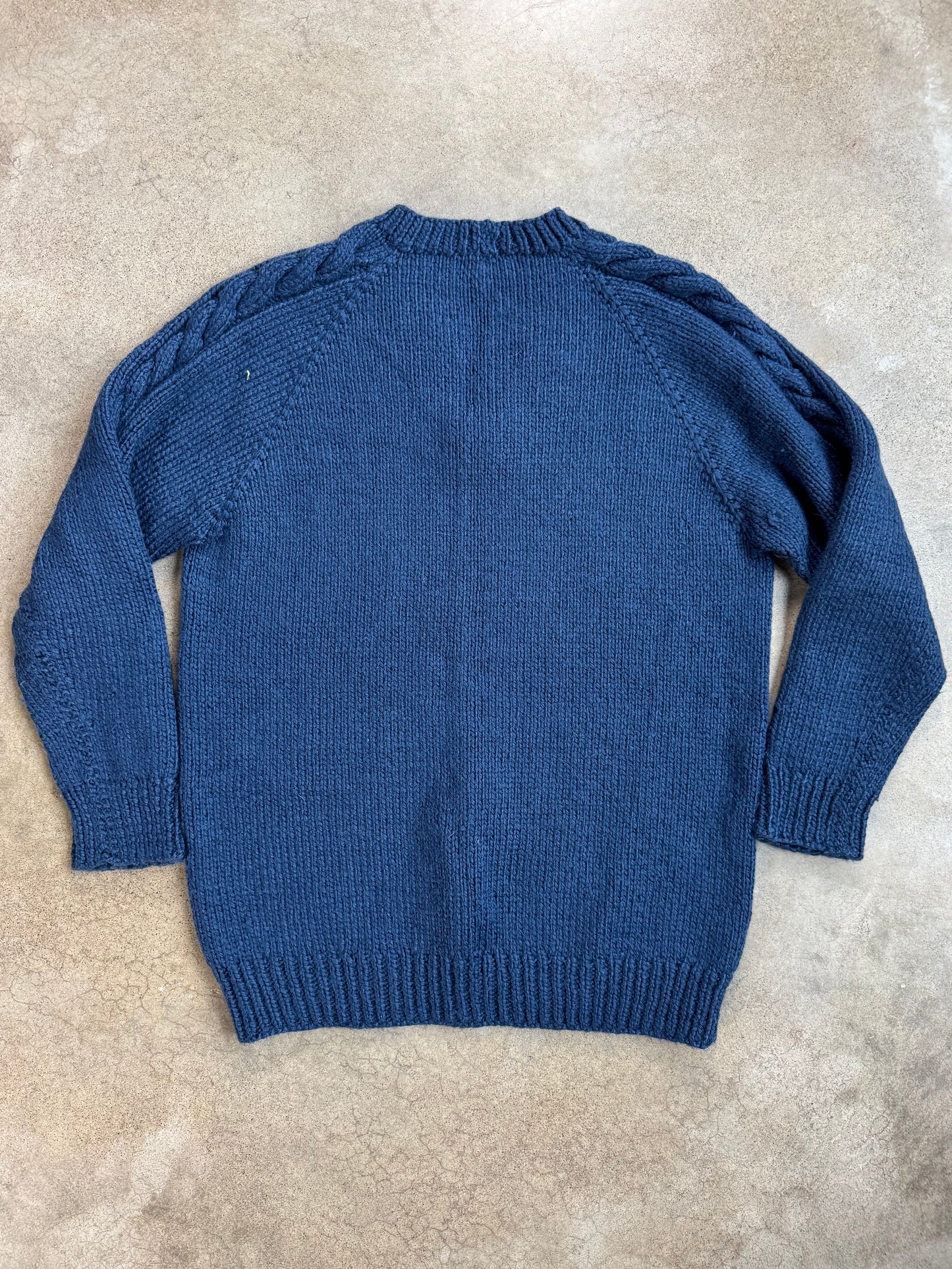 Vintage 1960s Hand-Knit Blue V-Neck Sweater | L/XL