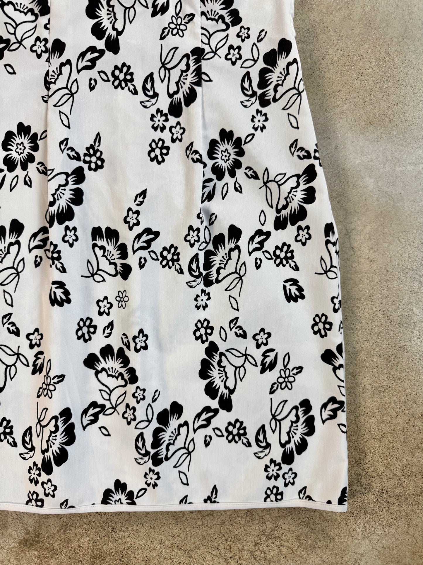 Vintage 1990s City Triangles Black & White Floral Halter Dress | S/M