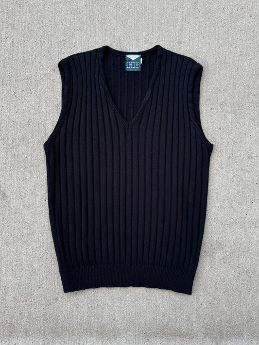 Vintage 1990s Harbor Bay Black Rib Knit Sweater Vest | XXL