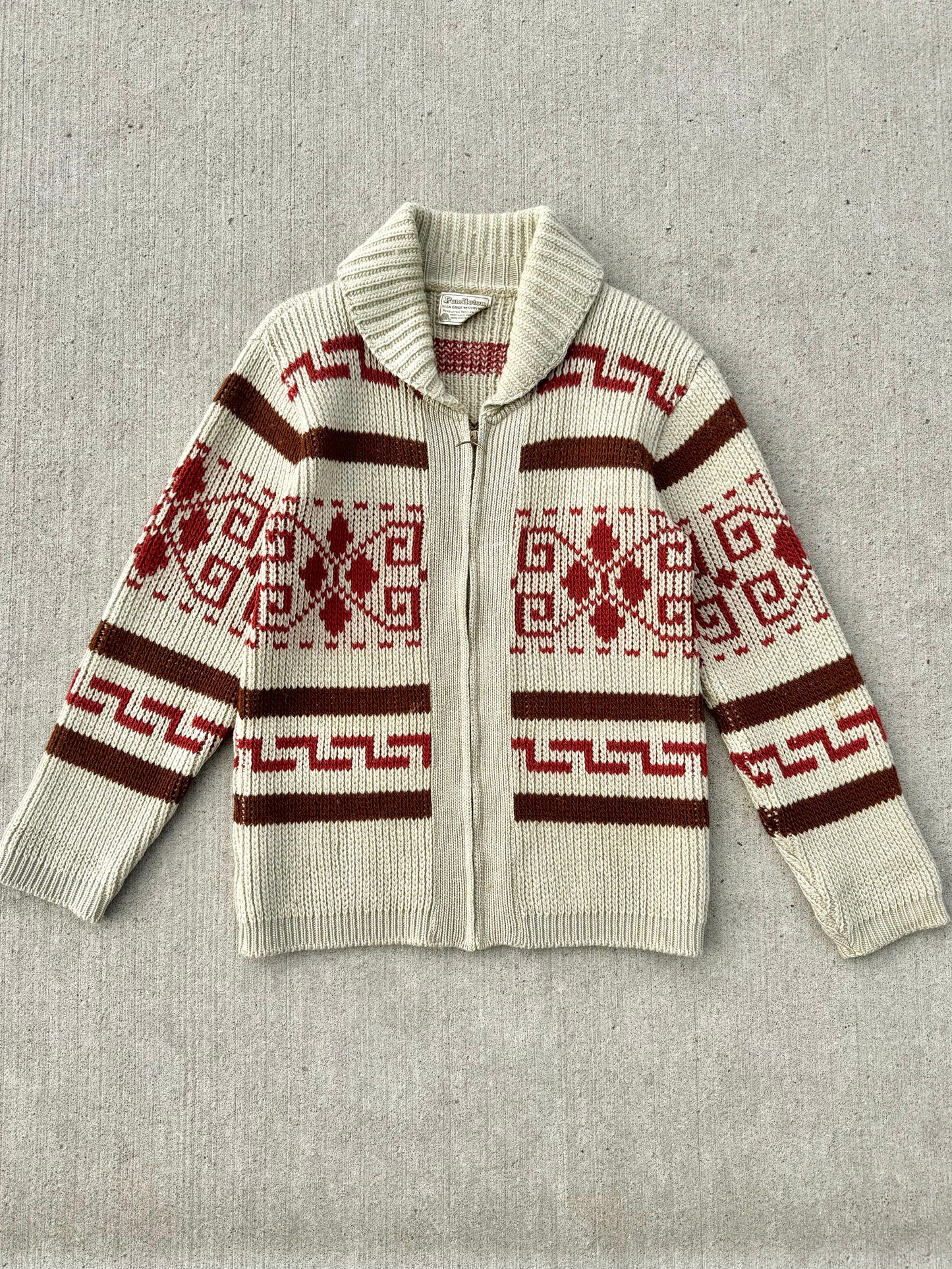 Vintage 1970s Pendleton Western Zip-Up Wool Sweater | Medium