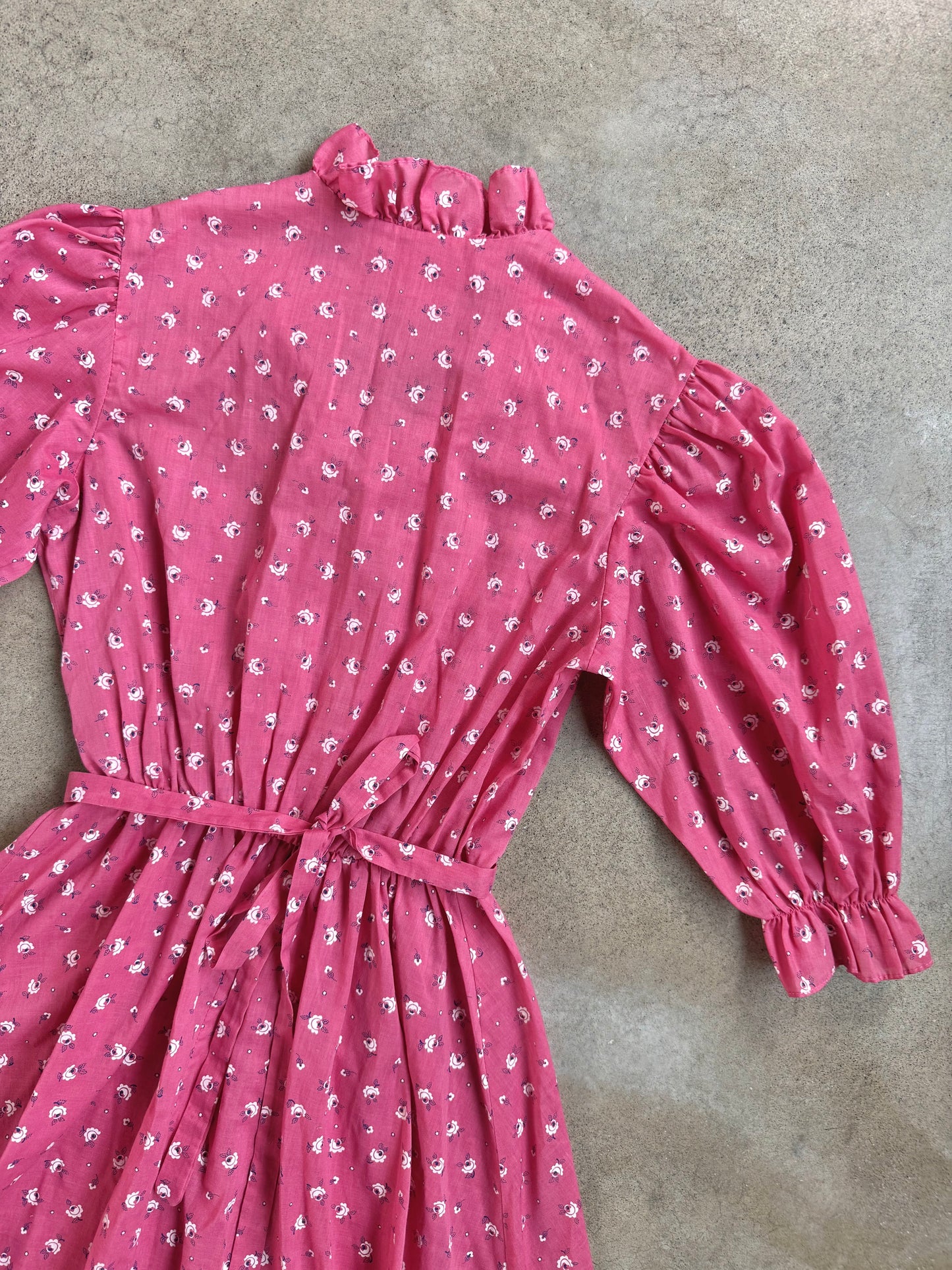 Vintage 1970s Luci Pellini Pink Floral Frilled Summer Dress | XS