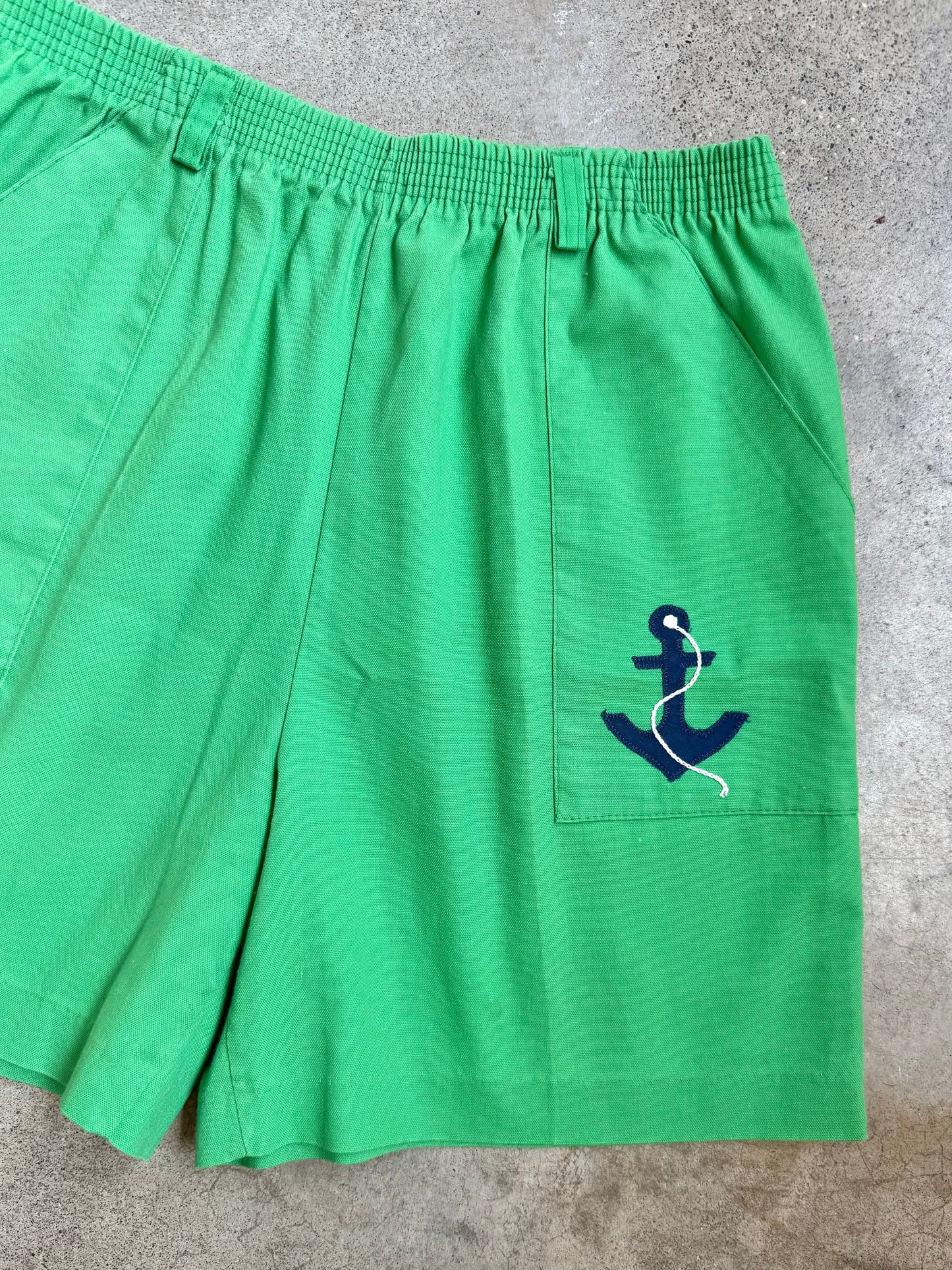 Vintage 1970s Green & Navy Anchor Patch Summer Shorts | Medium