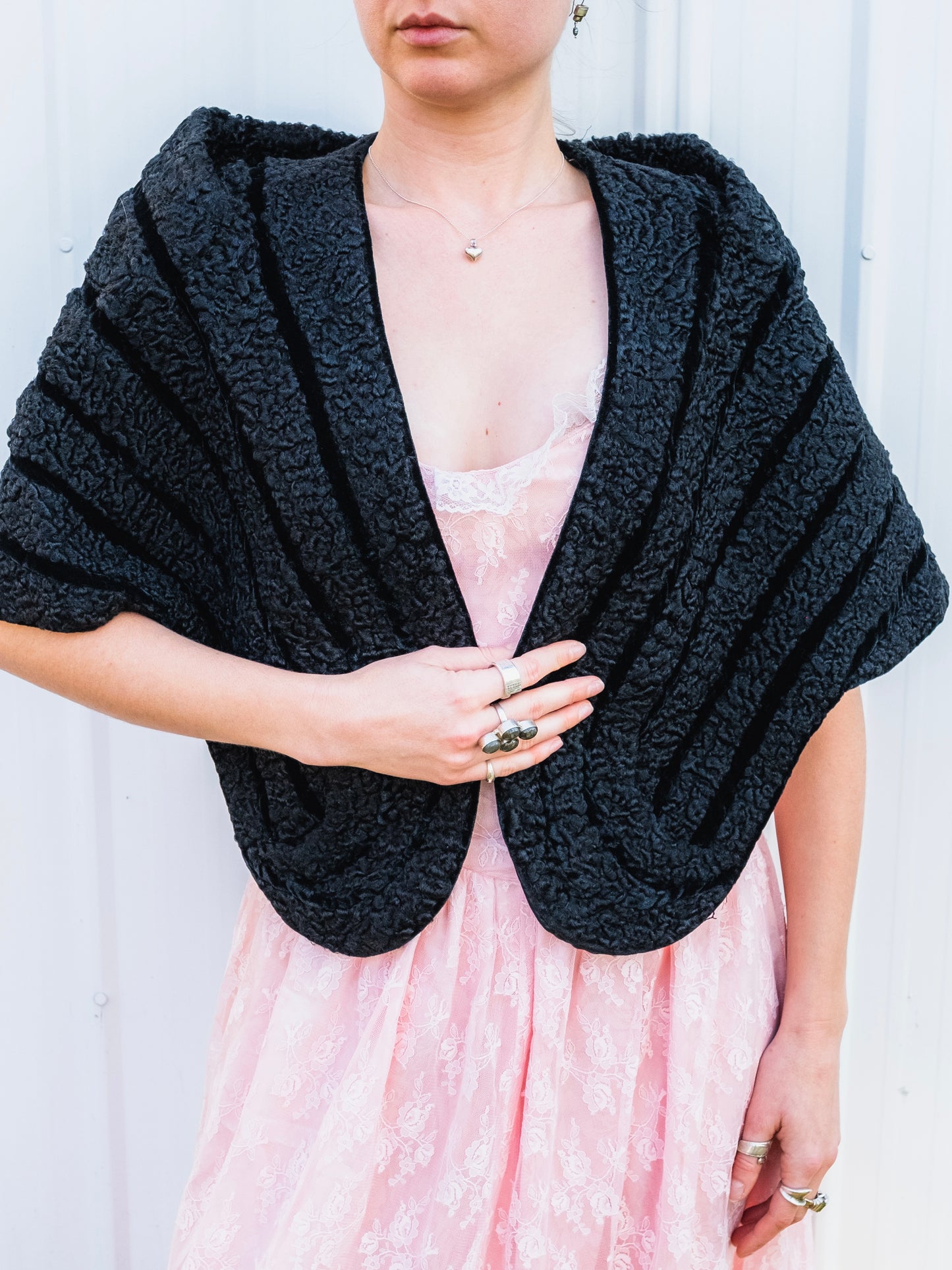 Vintage 1940s Torledsky’s Black Persian Curly Lambswool Stole