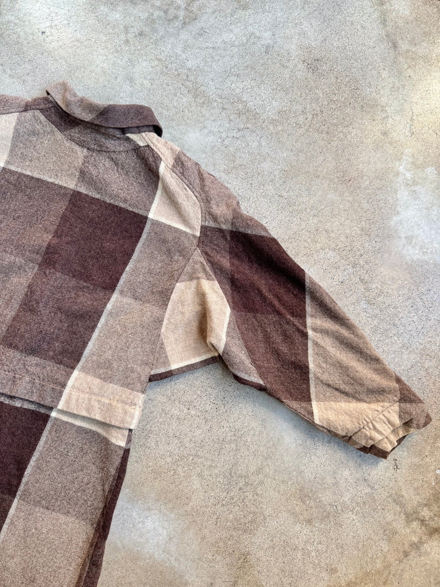 Vintage 1960s Handmade Brown-Tone Plaid Wool Shirt Dress | S/M