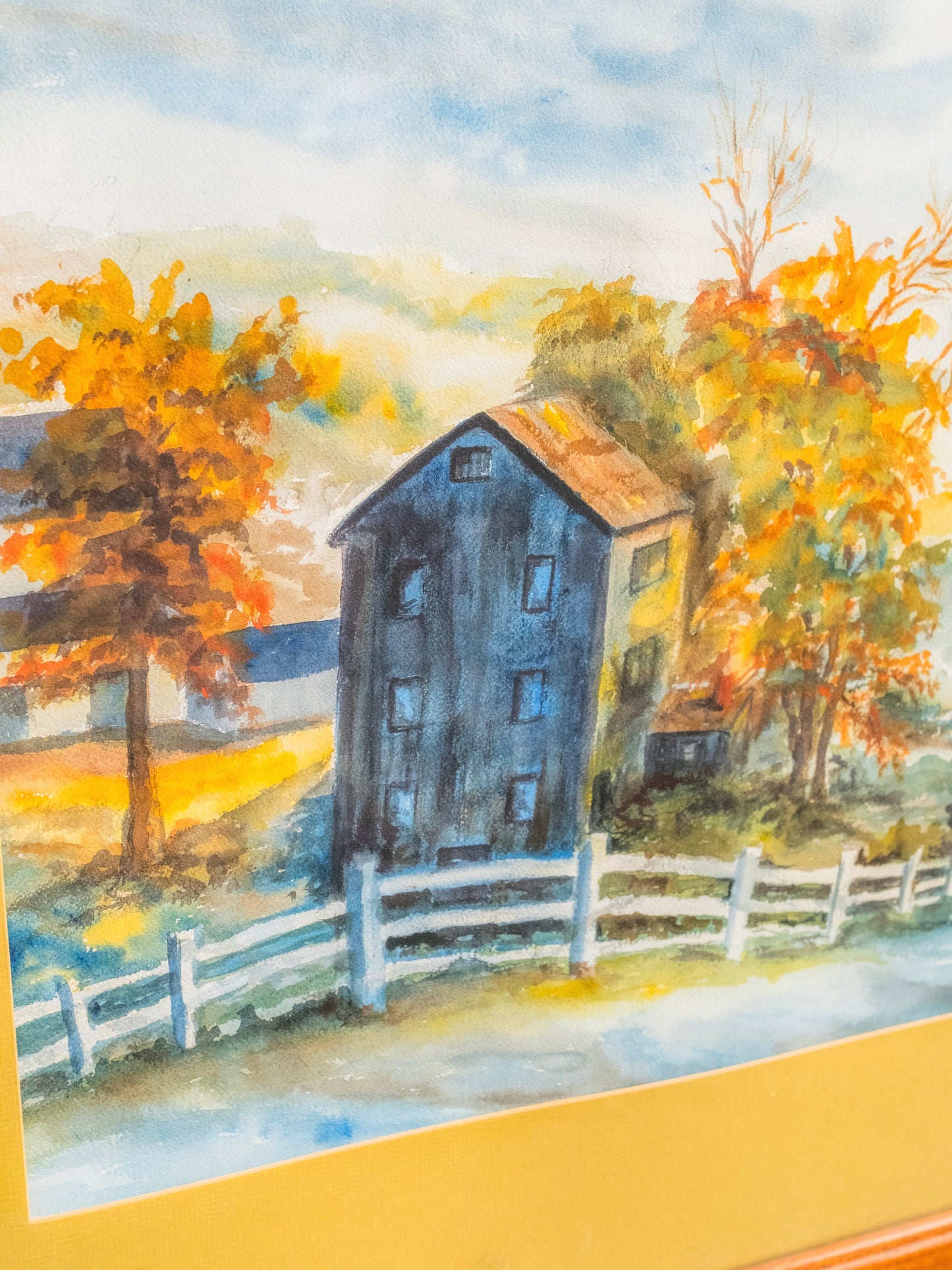 Vintage 1970s Framed & Signed Farm Landscape Watercolor Artwork