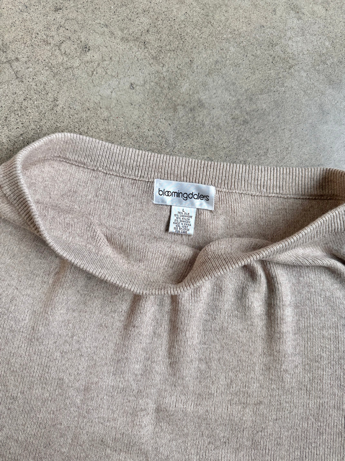 Vintage 1990s Bloomingdale's Beige Silk & Cashmere Knit Skirt | Large