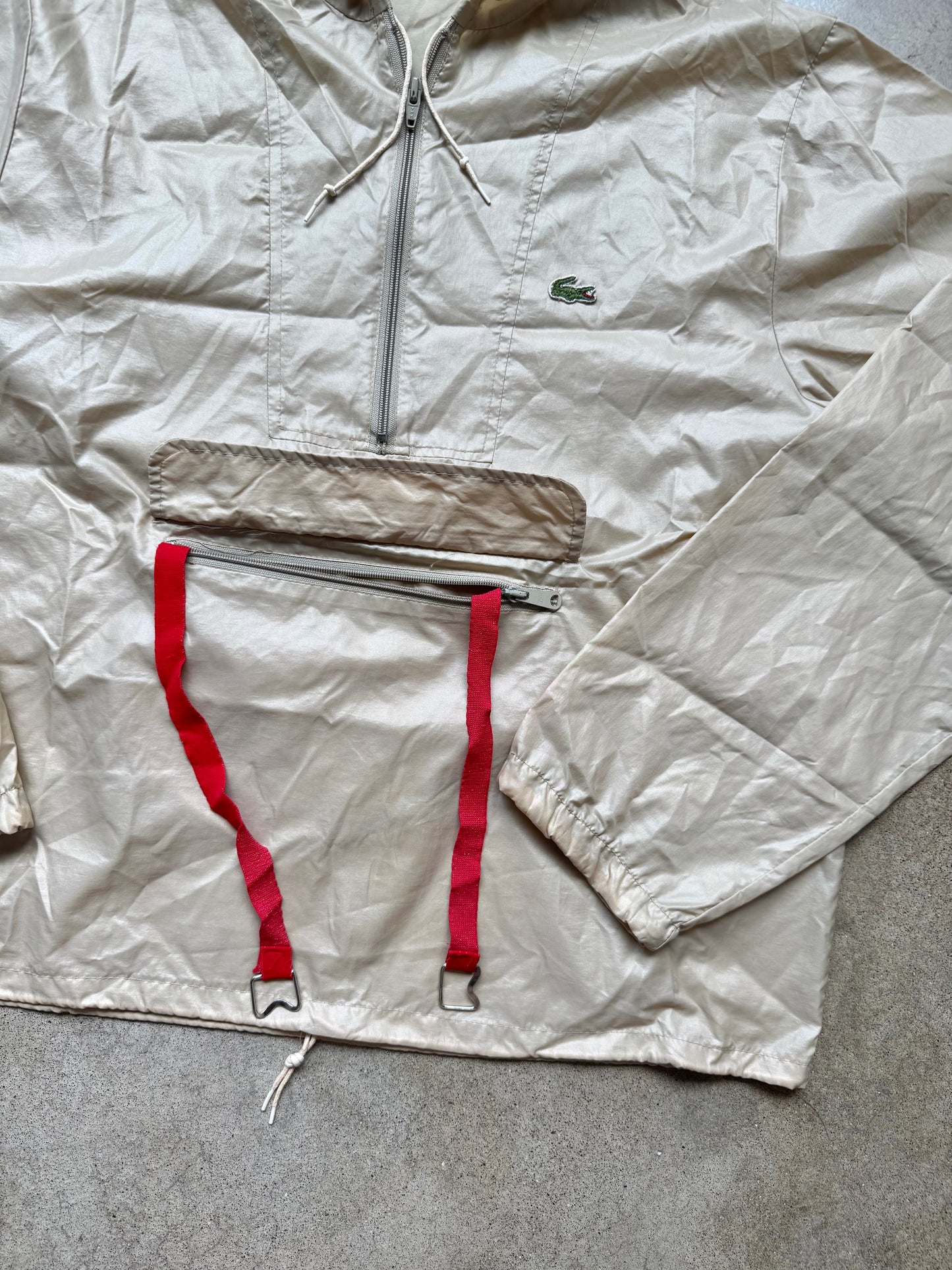 Vintage 1980s Izod Lacoste Tan Quarter-Zip Pullover Windbreaker | Large