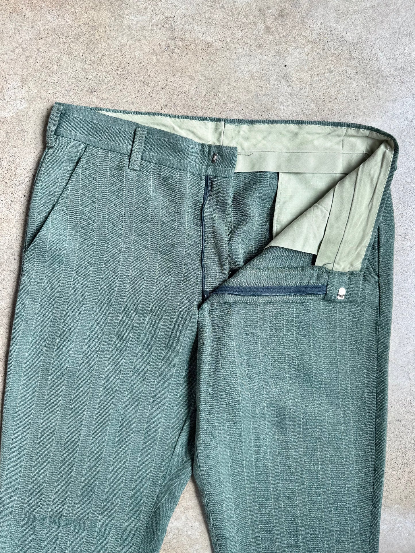 Vintage 1970s Levi’s Sta-Prest Slacks Green Pinstripe Trousers | Waist 34”