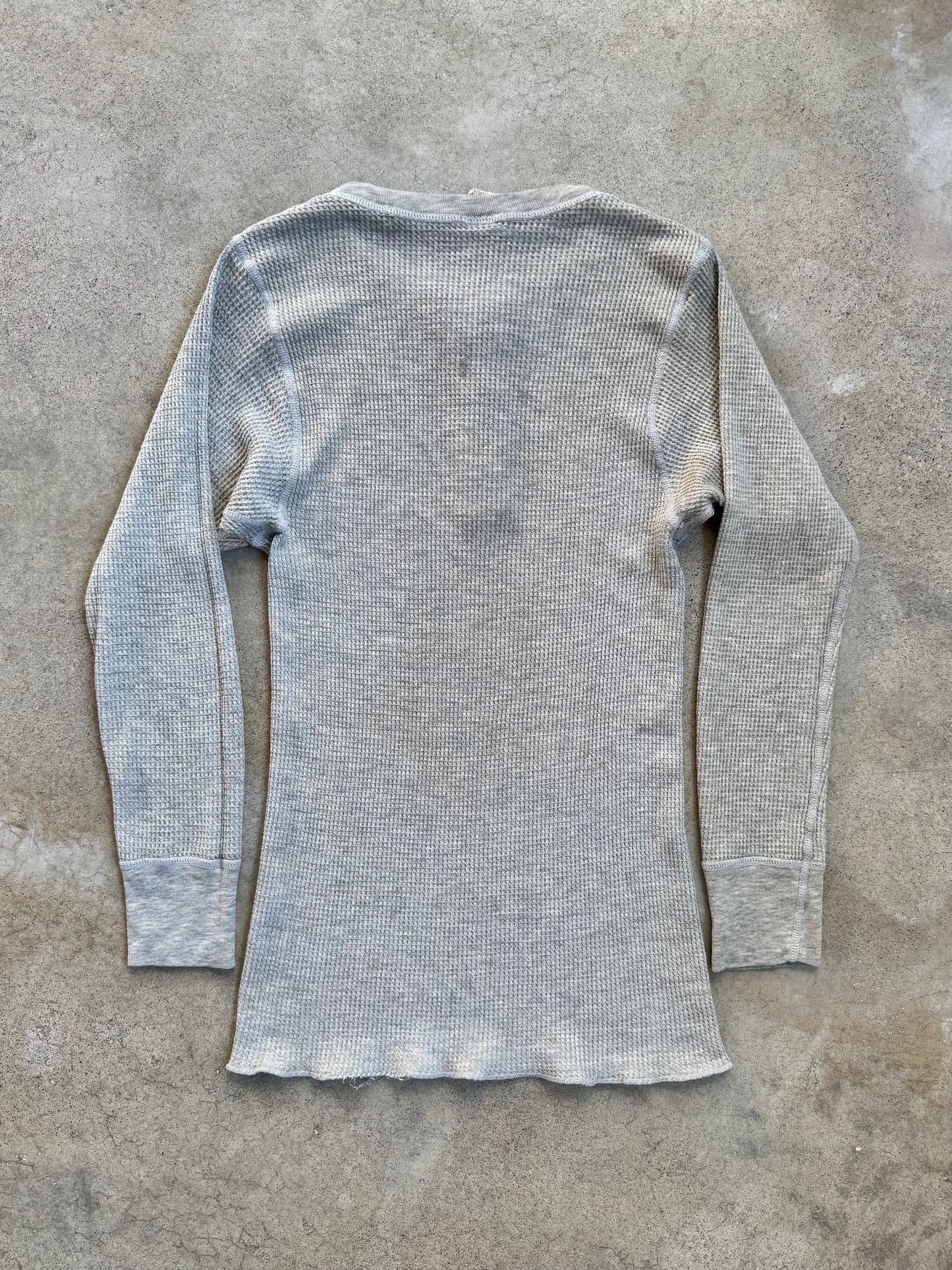 Vintage 1980s JE Morgan Grey Henley Waffle Thermal | Large