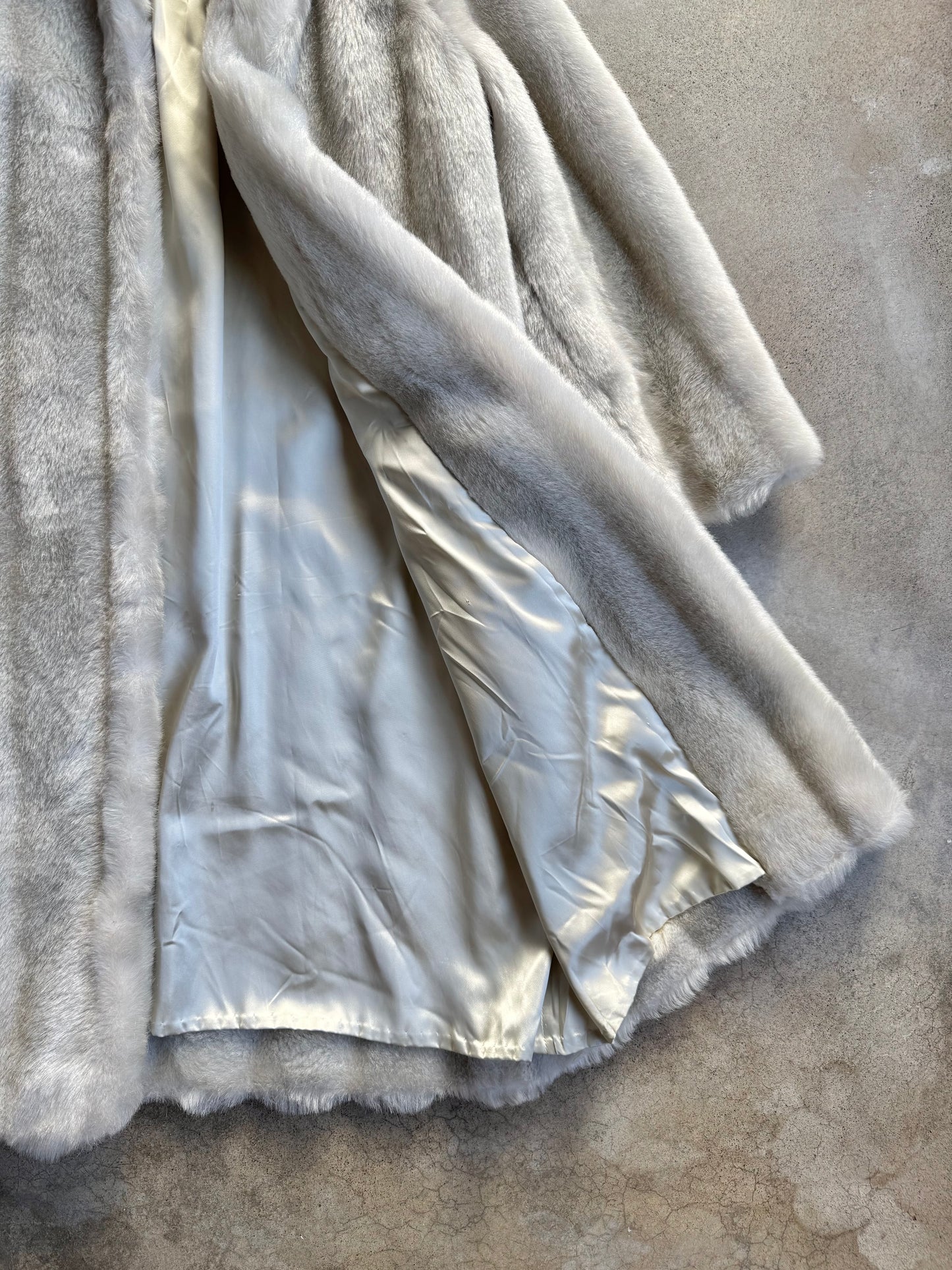 Vintage 1960s Grey-White Faux Fur Overcoat | Medium