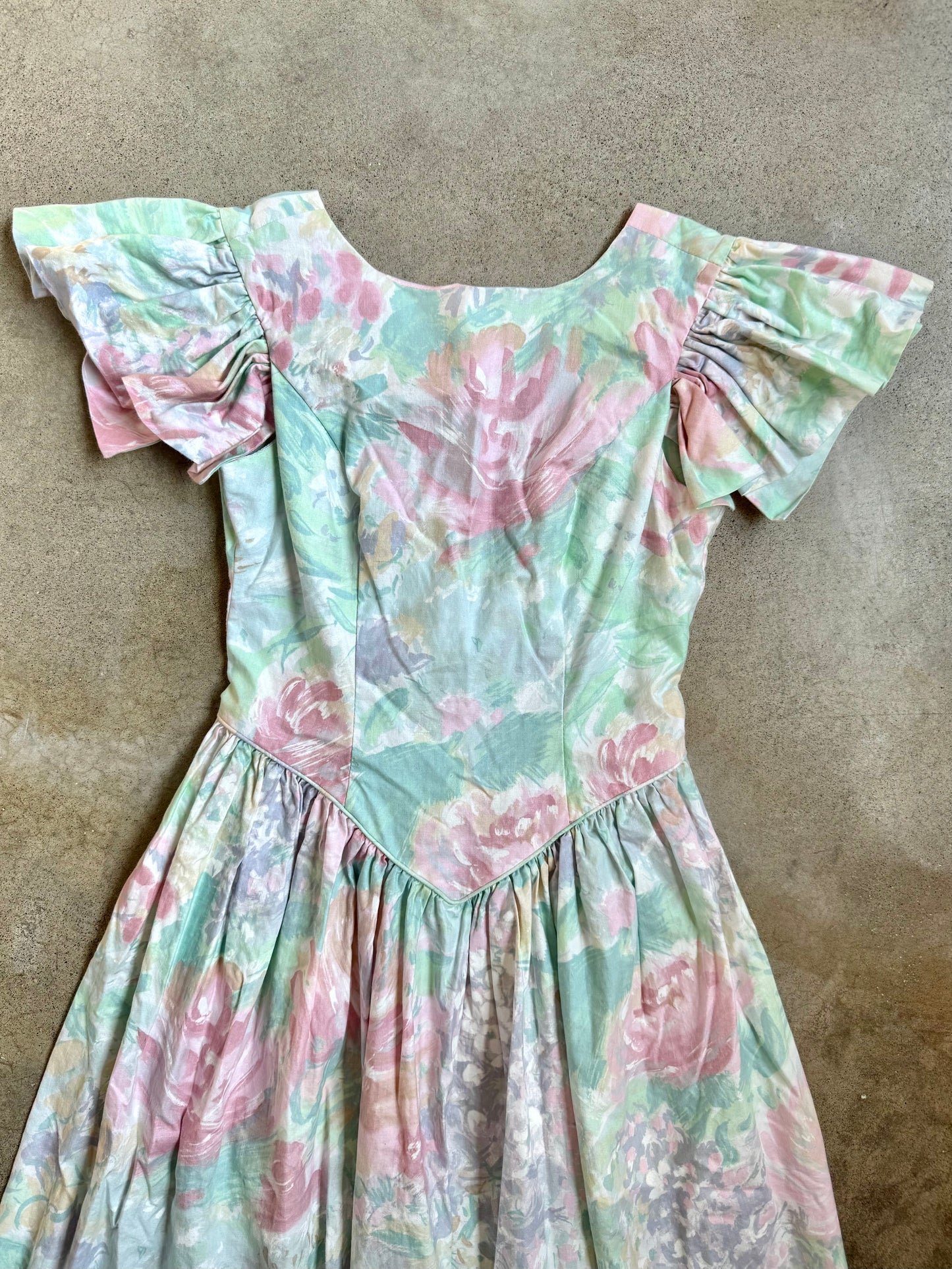 Vintage 1980s JCPenney Pastel Floral Puff Sleeve Formal Dress | Small