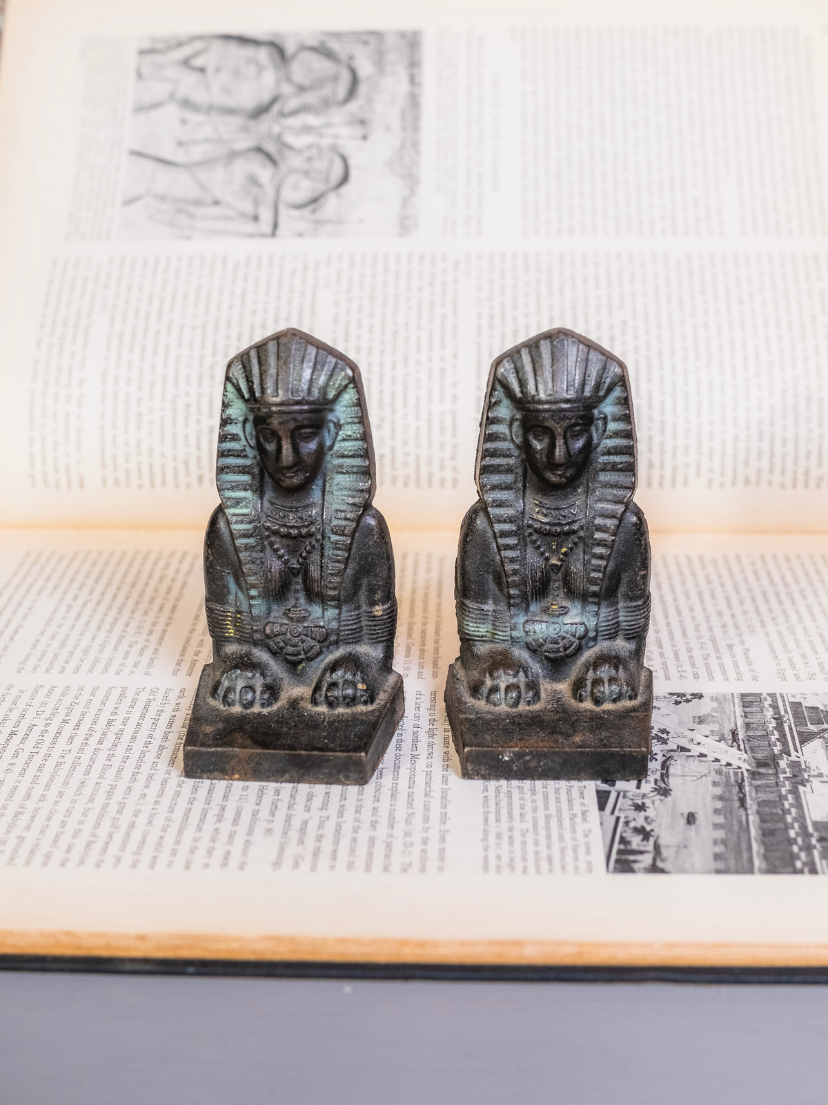 Antique 1920’s Cast Iron Egyptian Sphinx Bookends | Set of 2