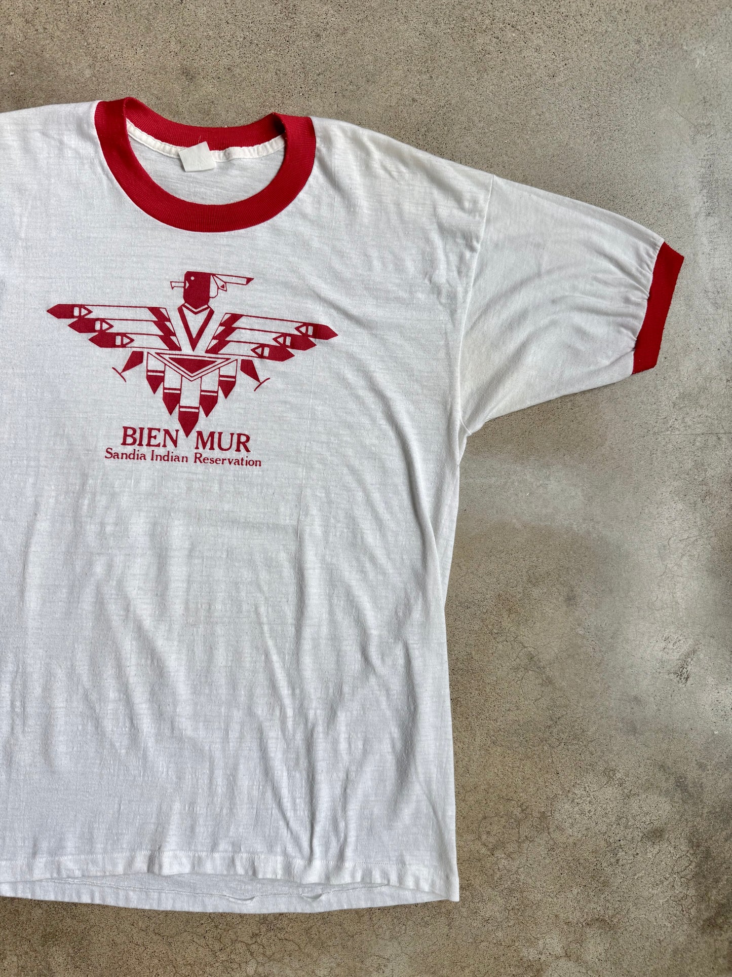 Vintage 1980s Bien Mur Sandia Indian Reservation Ringer Tee | XL