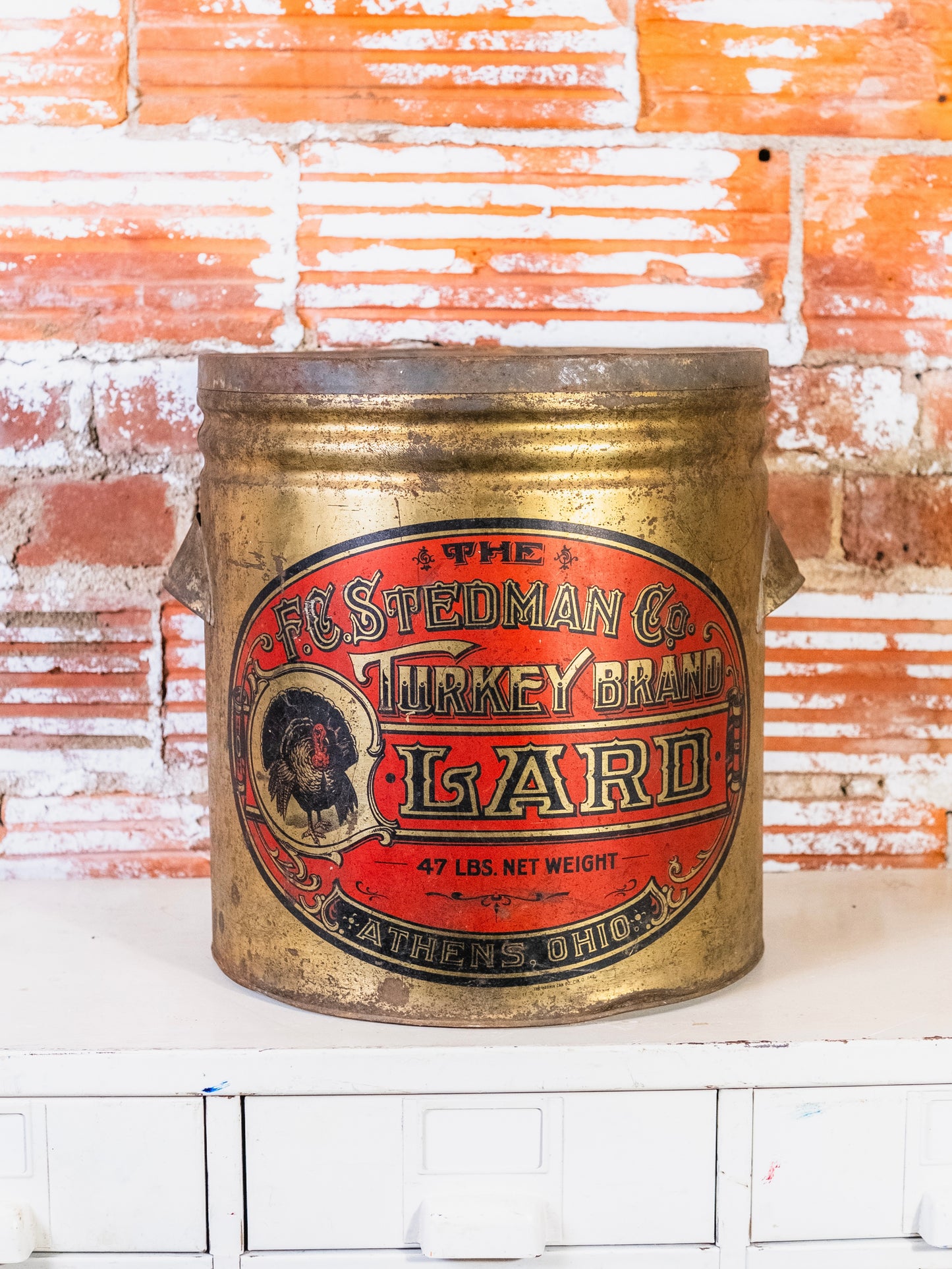 Antique F.C. Stedman Co. Turkey Brand Lard Tin Bucket