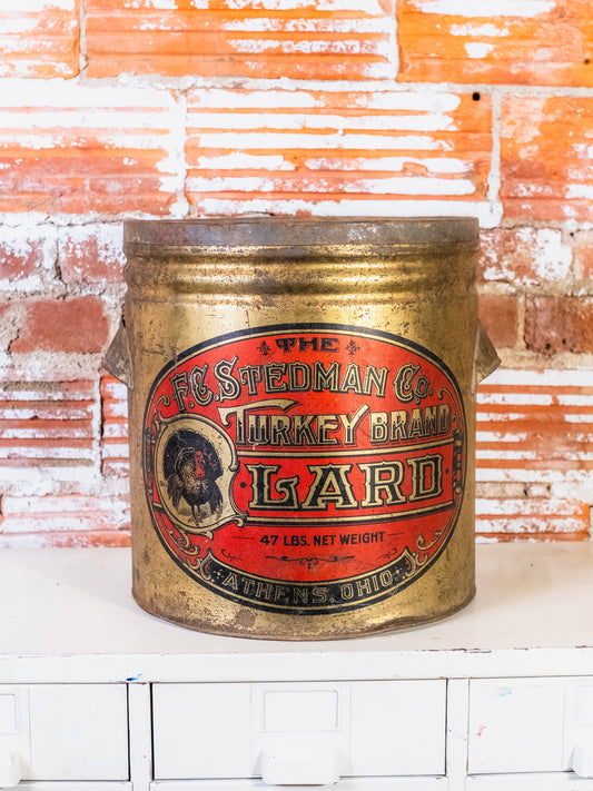 Antique F.C. Stedman Co. Turkey Brand Lard Tin Bucket