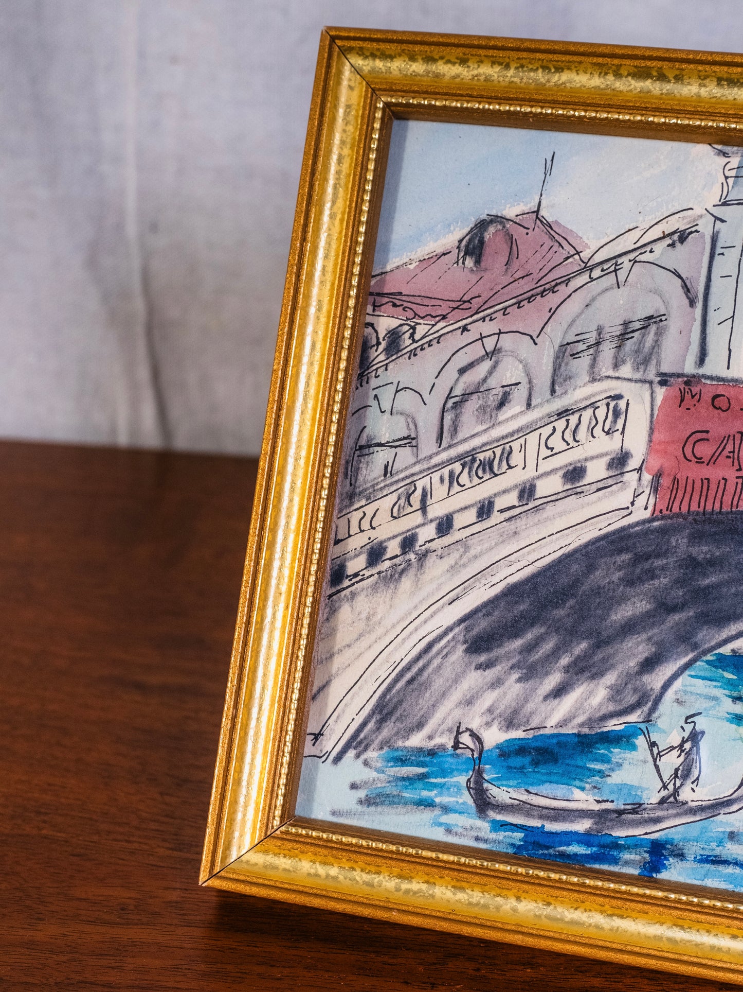 Vintage 1950s Framed Original "A Day in Venice" Watercolor Artwork