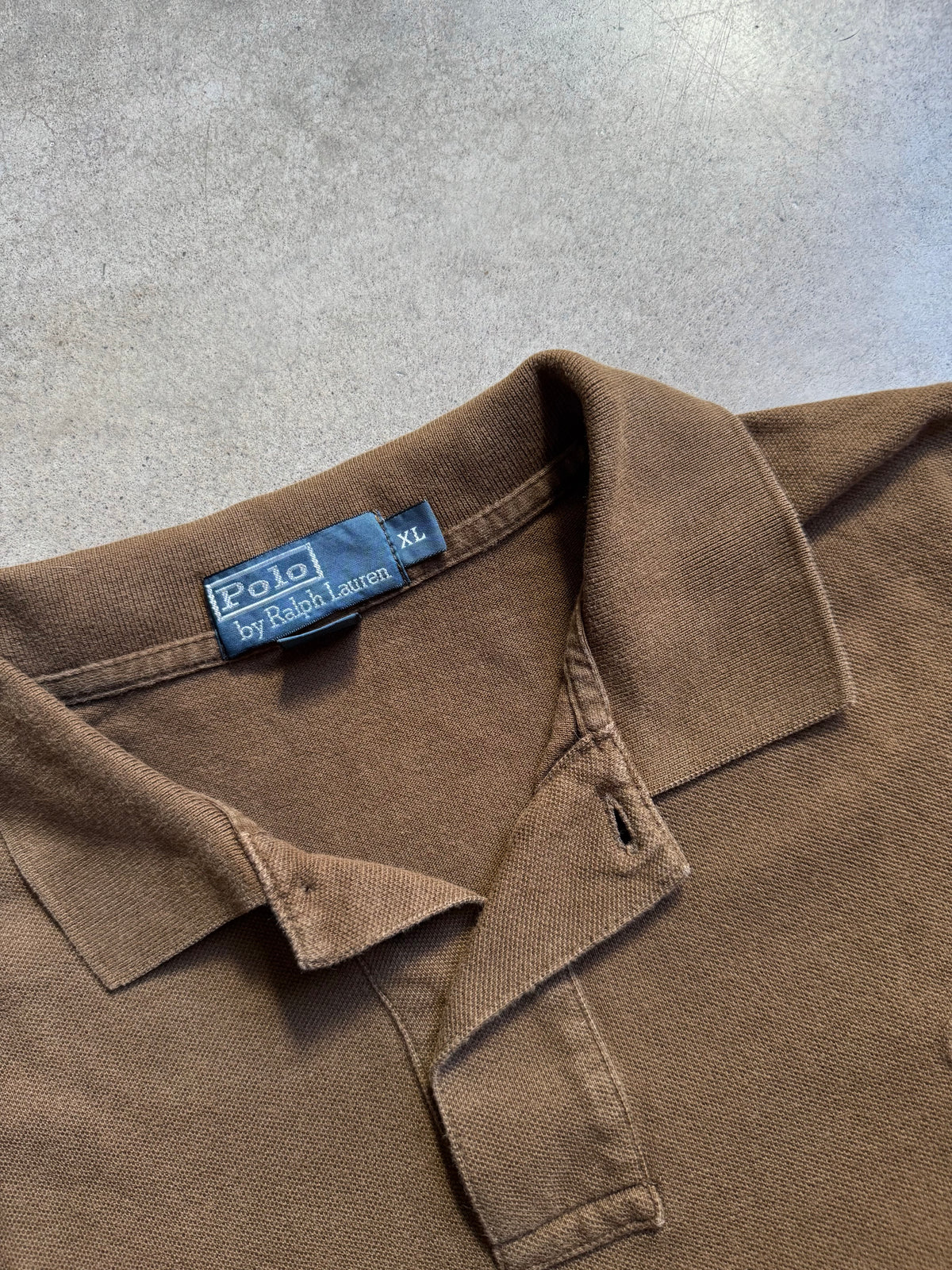 Vintage 1990s Polo Ralph Lauren Brown Cotton Long Sleeve Polo Shirt | XL
