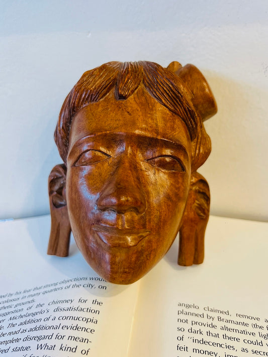 Vintage 1950s Wood Carved Head Decor