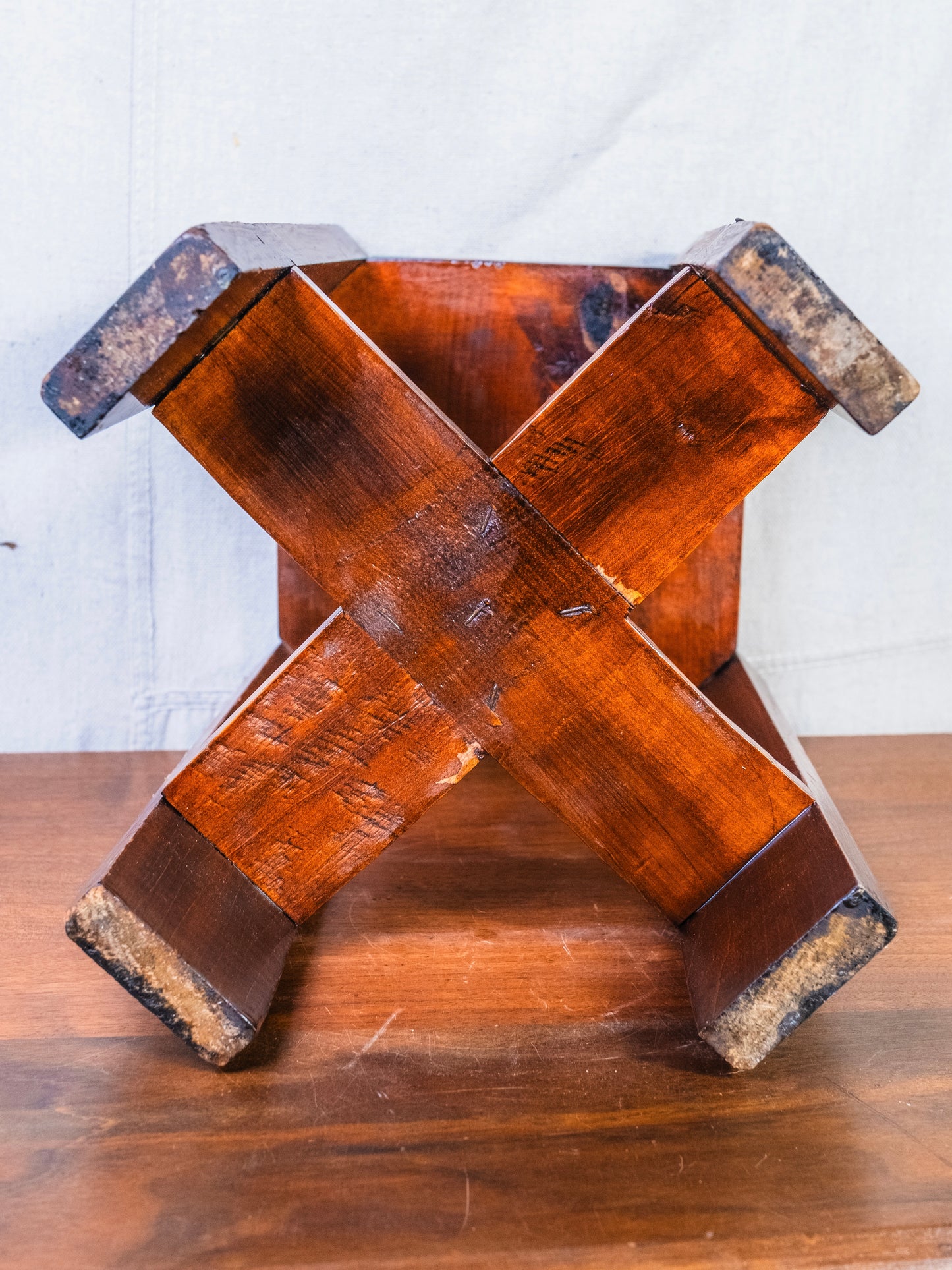 Vintage 1950s Mission-Style Wood Pedestal Planter Table