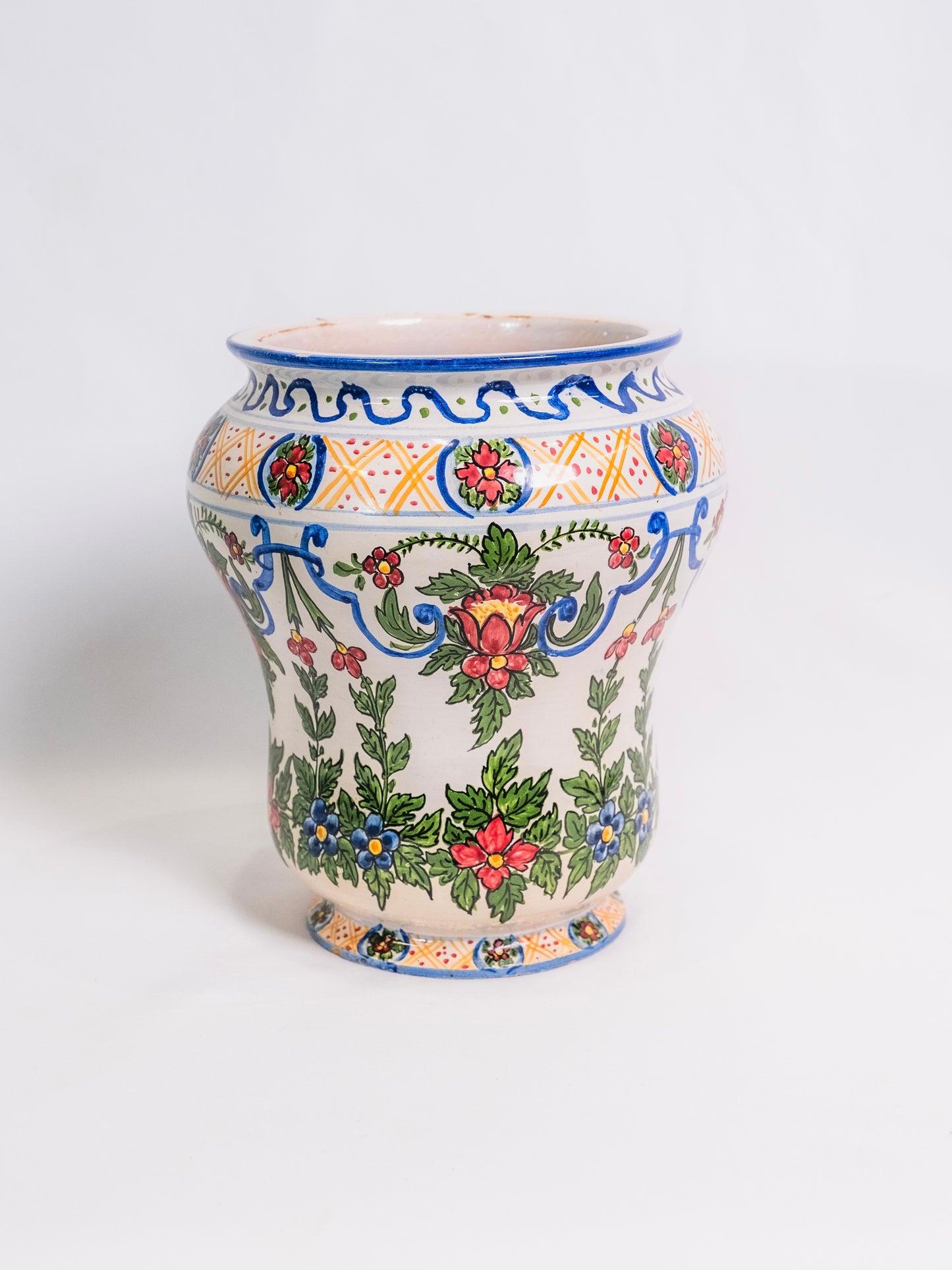 Vintage 1950s Ceramic Hand-Painted Italian Floral Pot